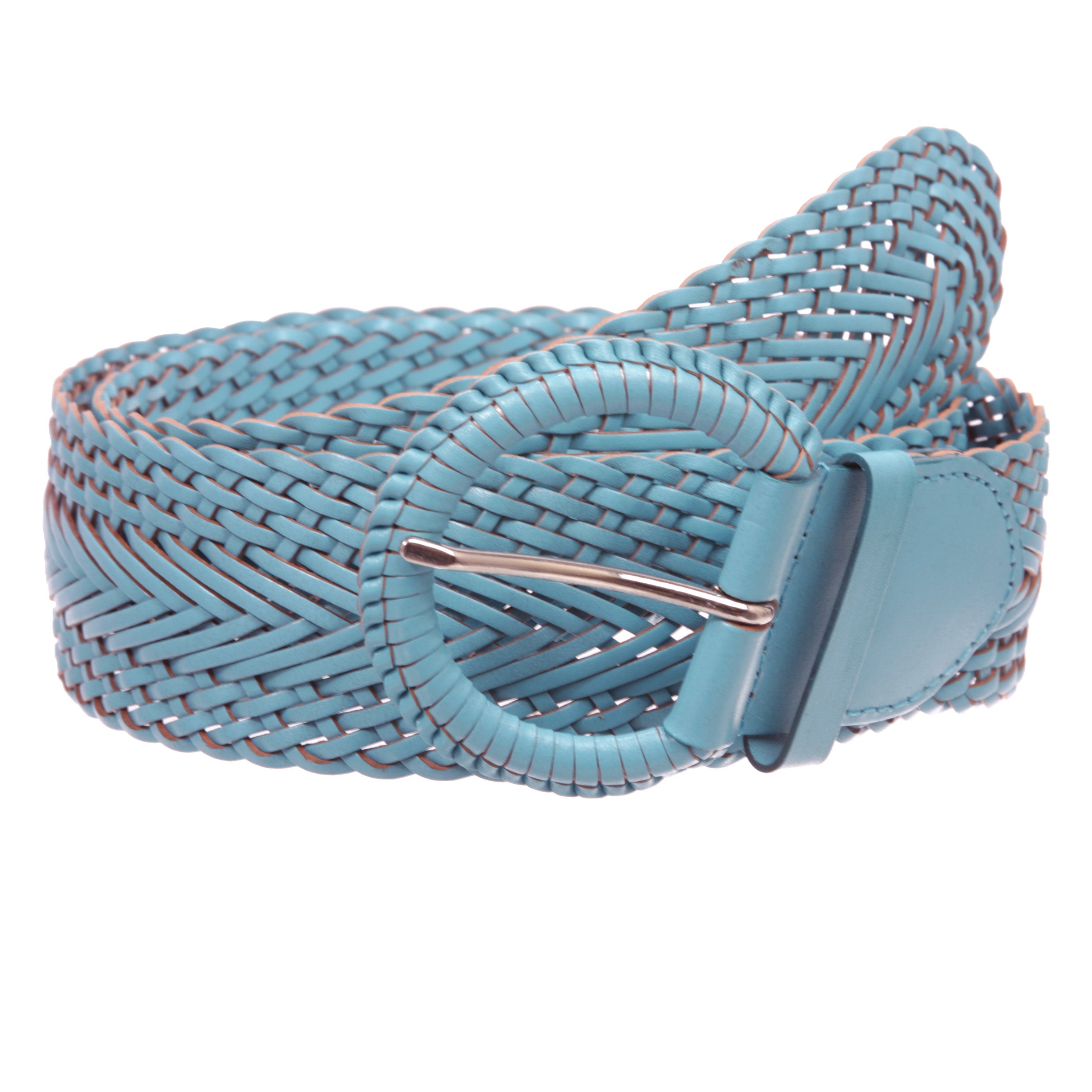 2 Inch Wide Genuine Leather Braided Woven Round Belt - OnlineBelts