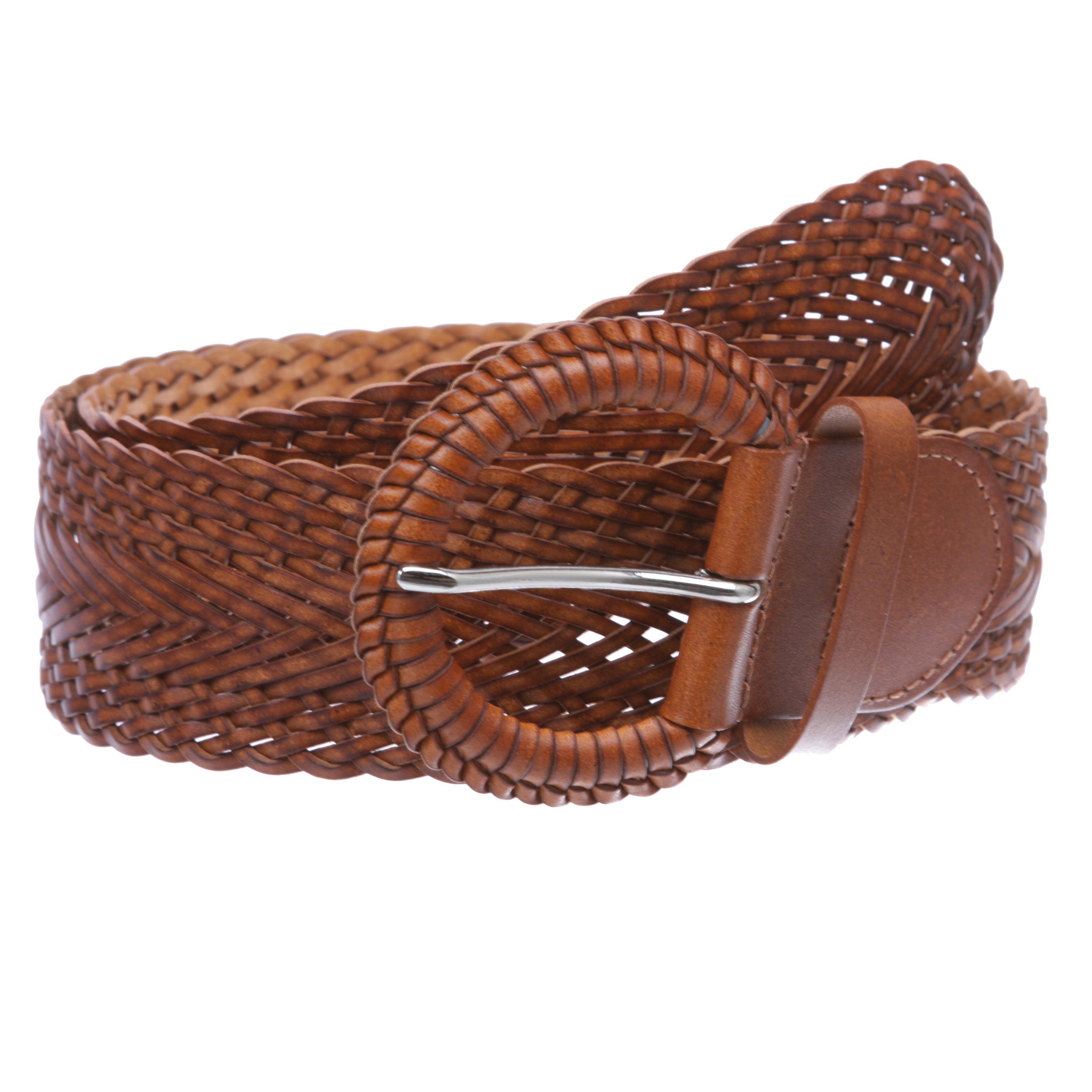 2 Inch Wide Genuine Leather Braided Woven Round Belt - OnlineBelts