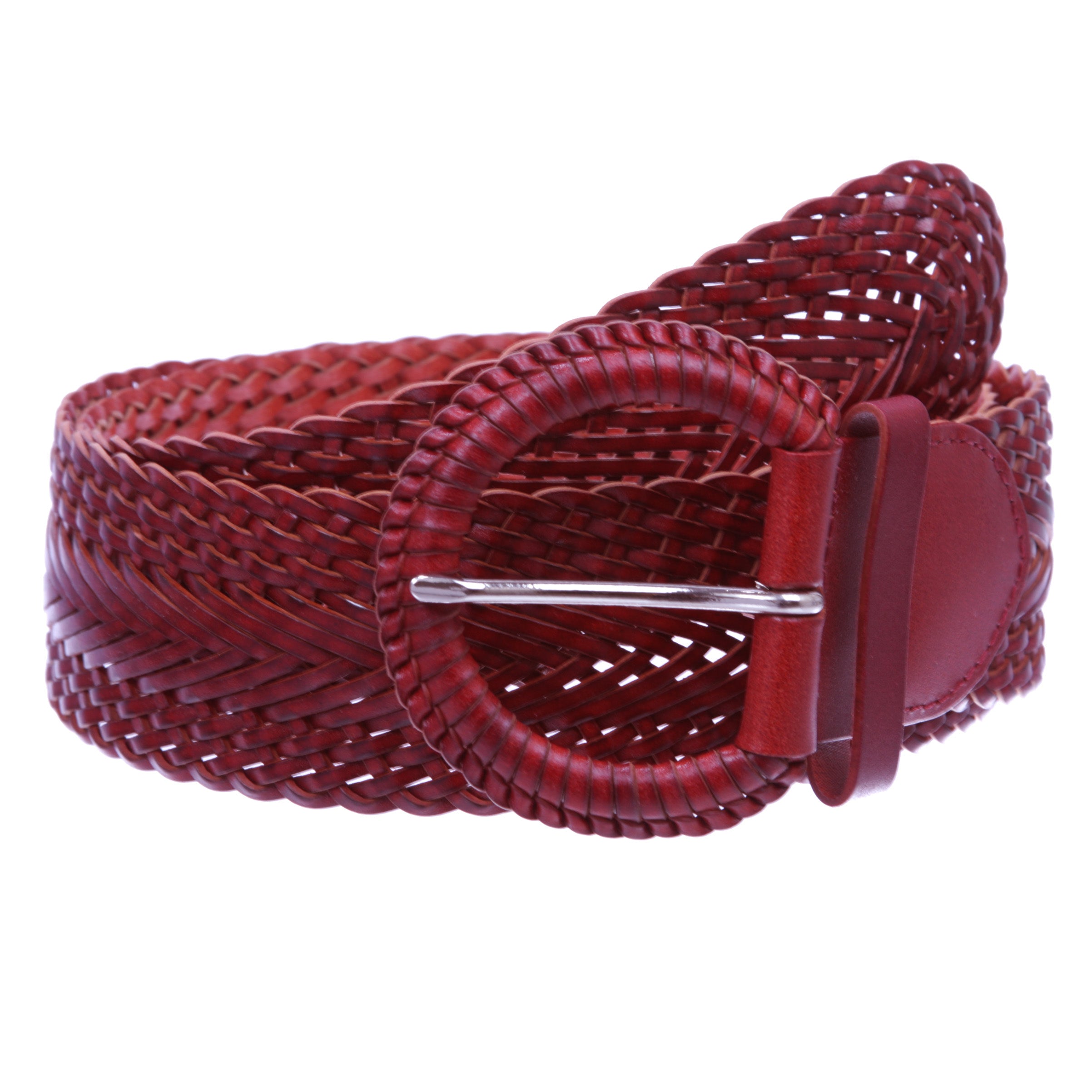 2 Inch Wide Genuine Leather Braided Woven Round Belt - OnlineBelts