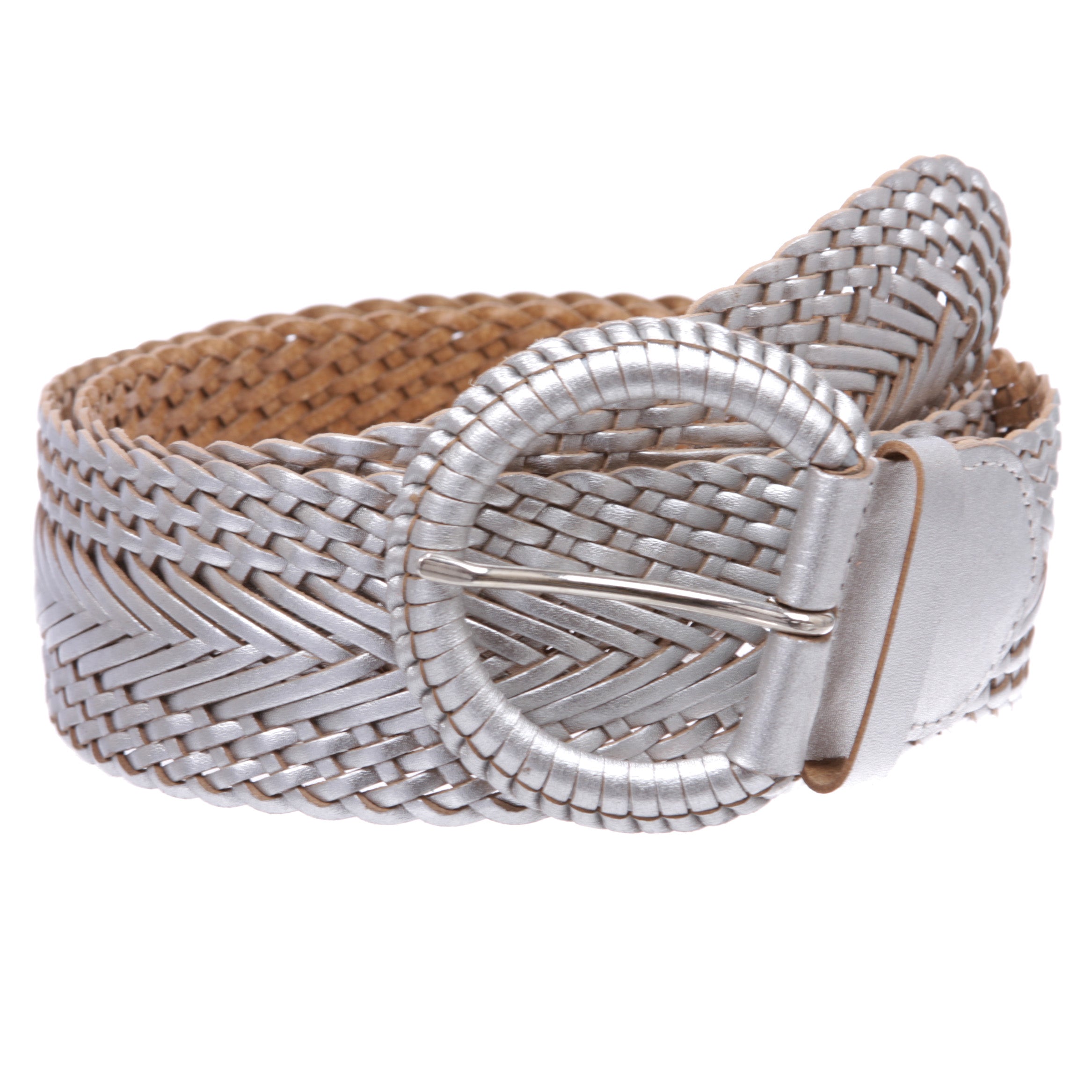 2 Inch Wide Genuine Leather Braided Woven Round Belt - OnlineBelts