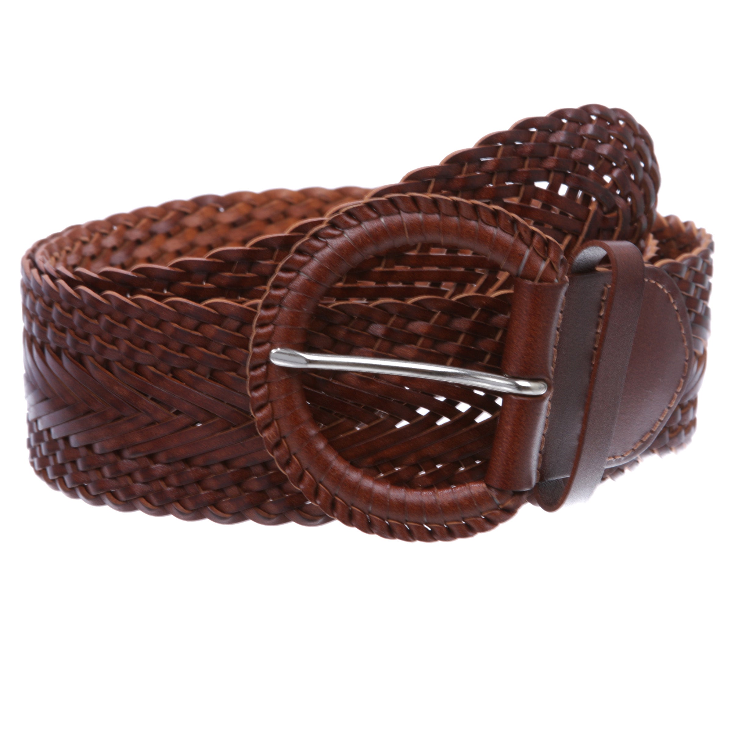 2 Inch Wide Genuine Leather Braided Woven Round Belt - OnlineBelts