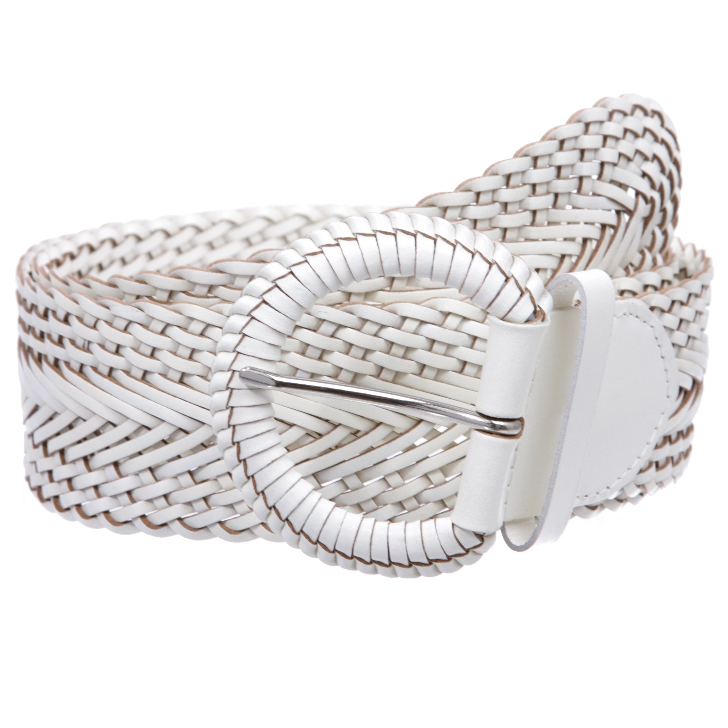 2 Inch Wide Genuine Leather Braided Woven Round Belt - OnlineBelts
