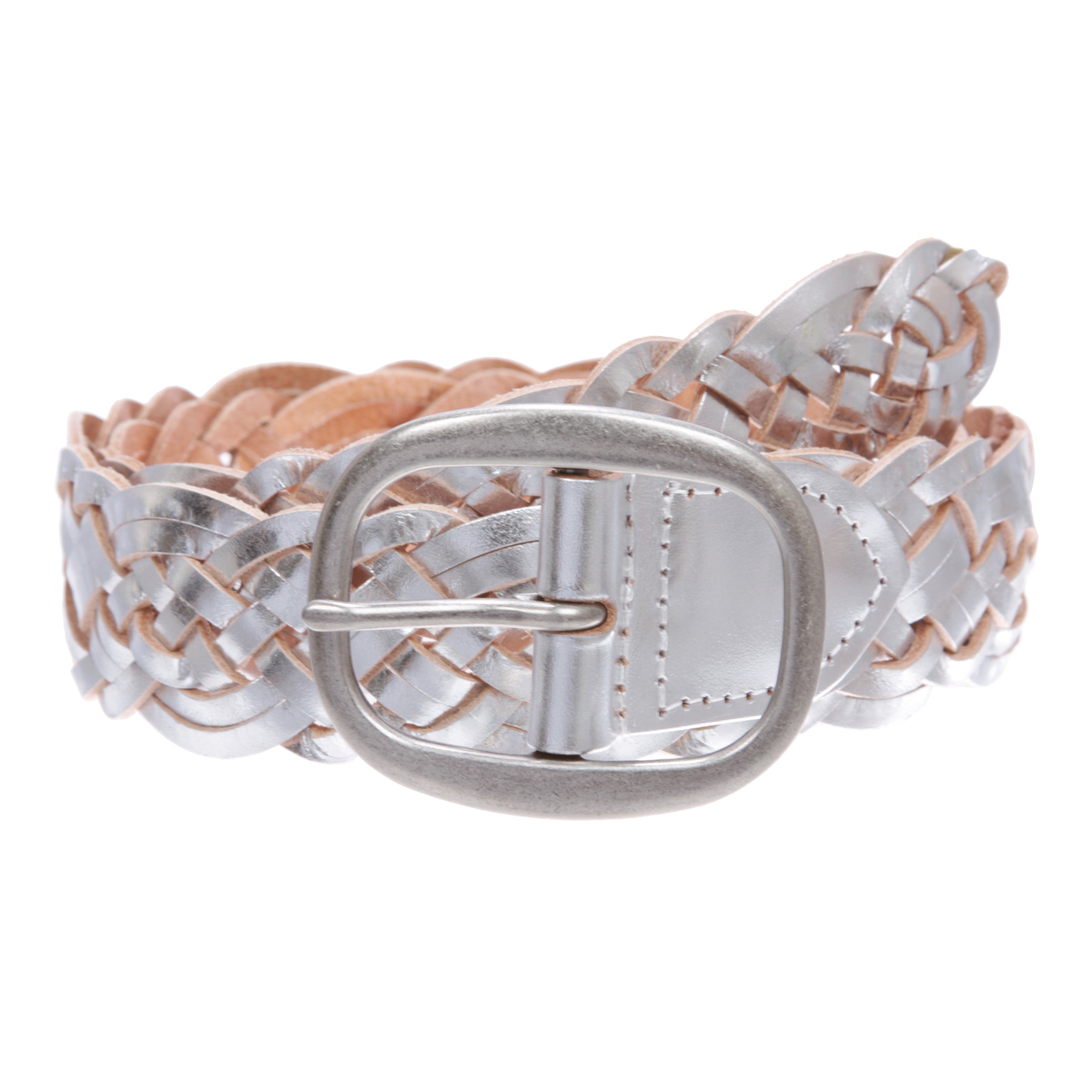 1 1/2" (37 mm) Women's Oval Braided Woven Leather Belt - OnlineBelts