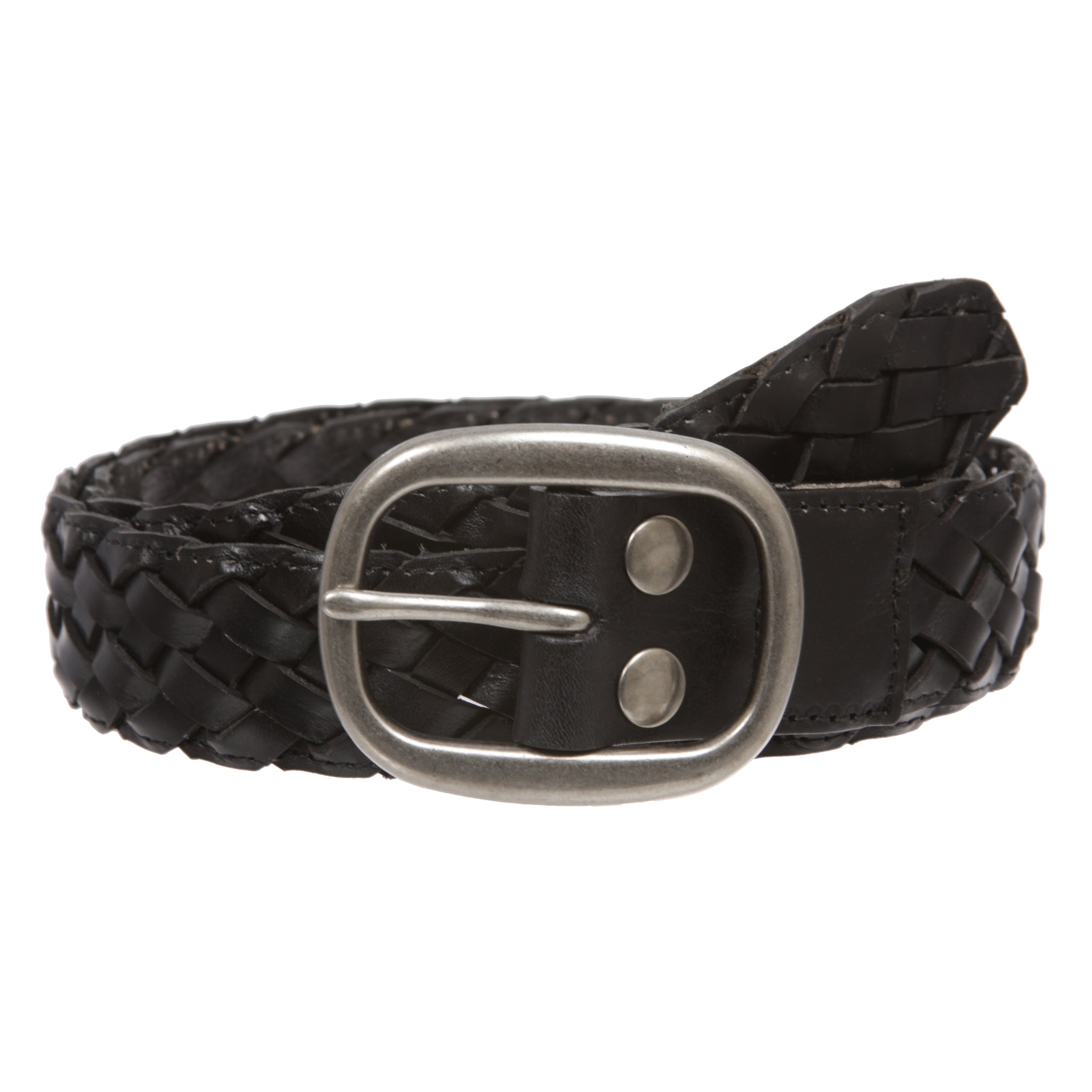 Womens 1 1/2" (38 mm) Snap On Oval Braided Woven Oil Tanned Leather Belt - OnlineBelts