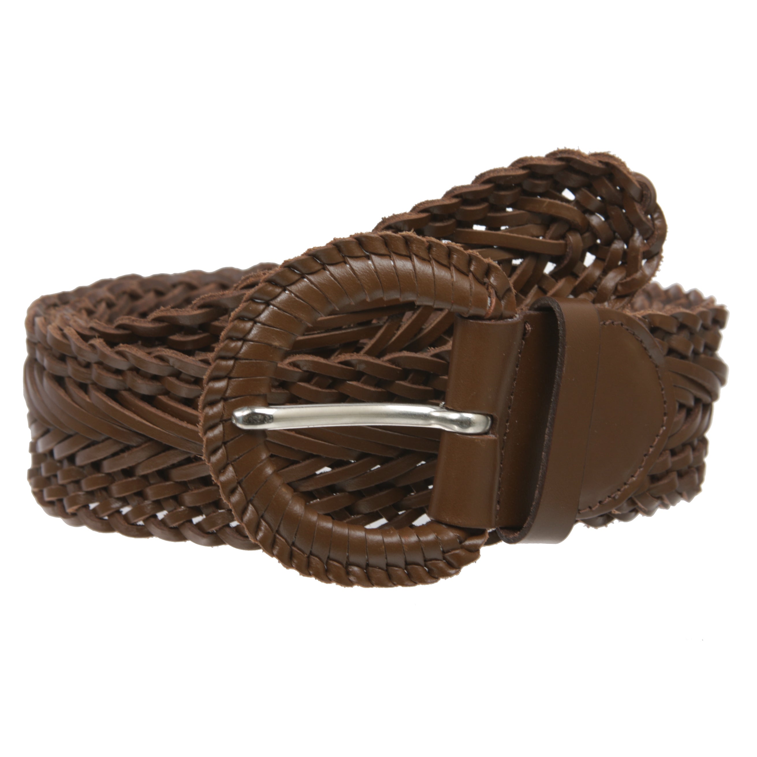 Women's 2" Wide Braided Woven Round Leather Belt - OnlineBelts
