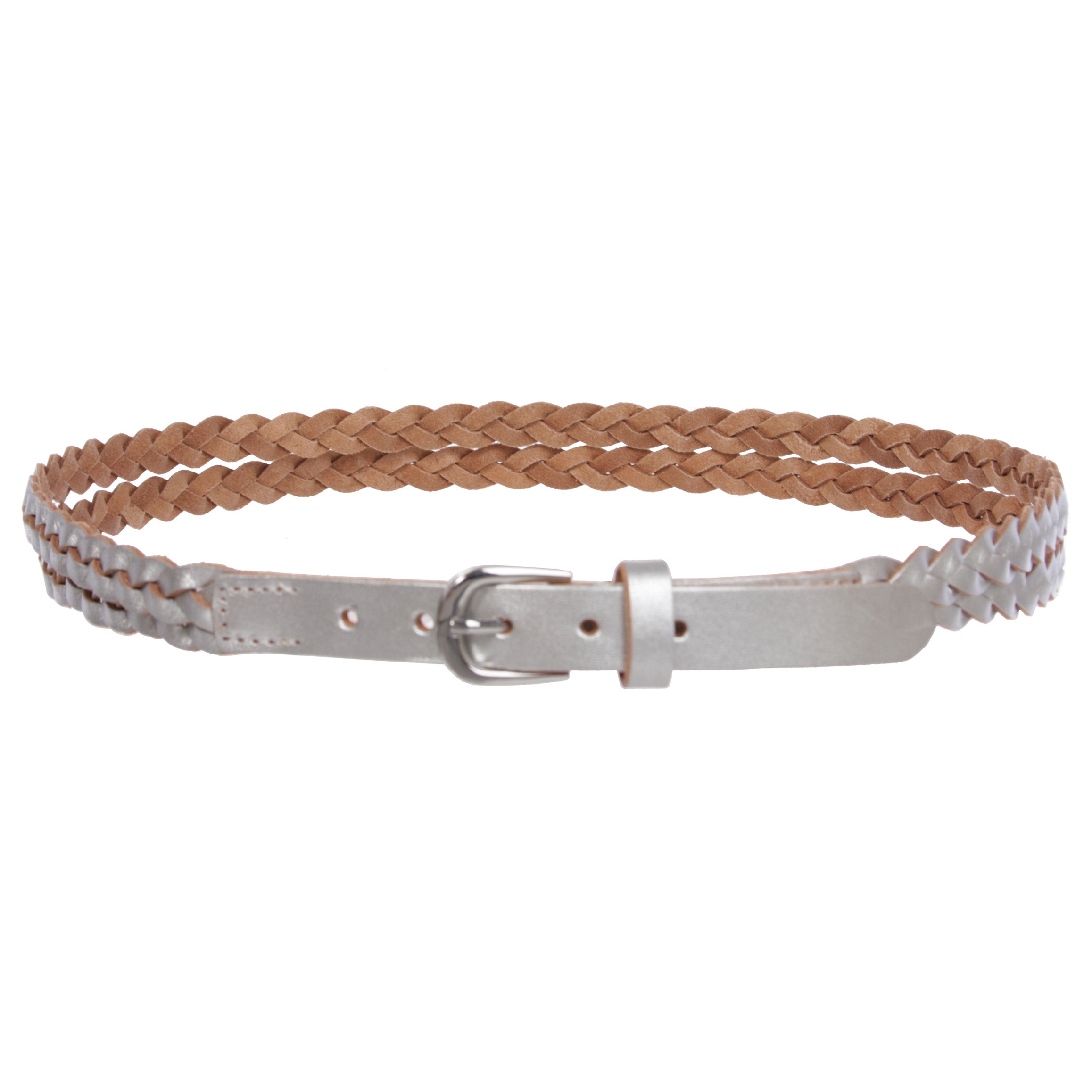Women's Double Braided Skinny Leather Belt - OnlineBelts