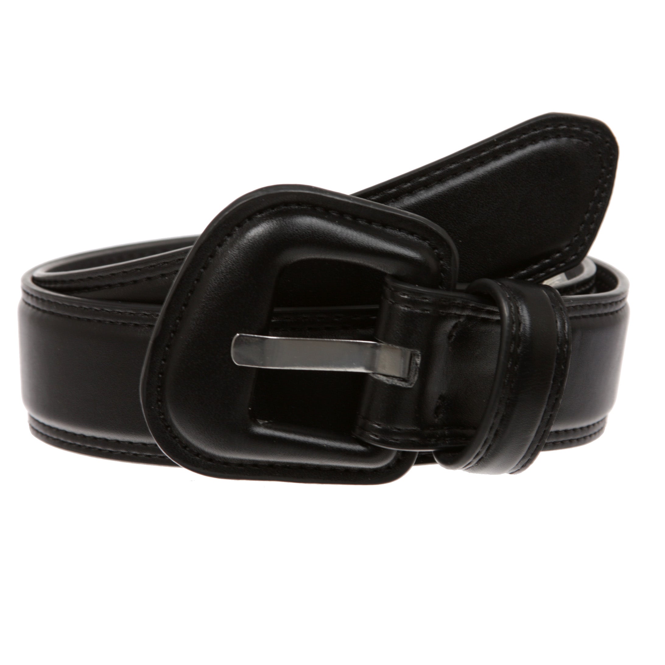 Women's 1.5" Fashion Faux Leather Belt with Sculpted Padded Buckle for Jeans, Dresses and Daily Outfits