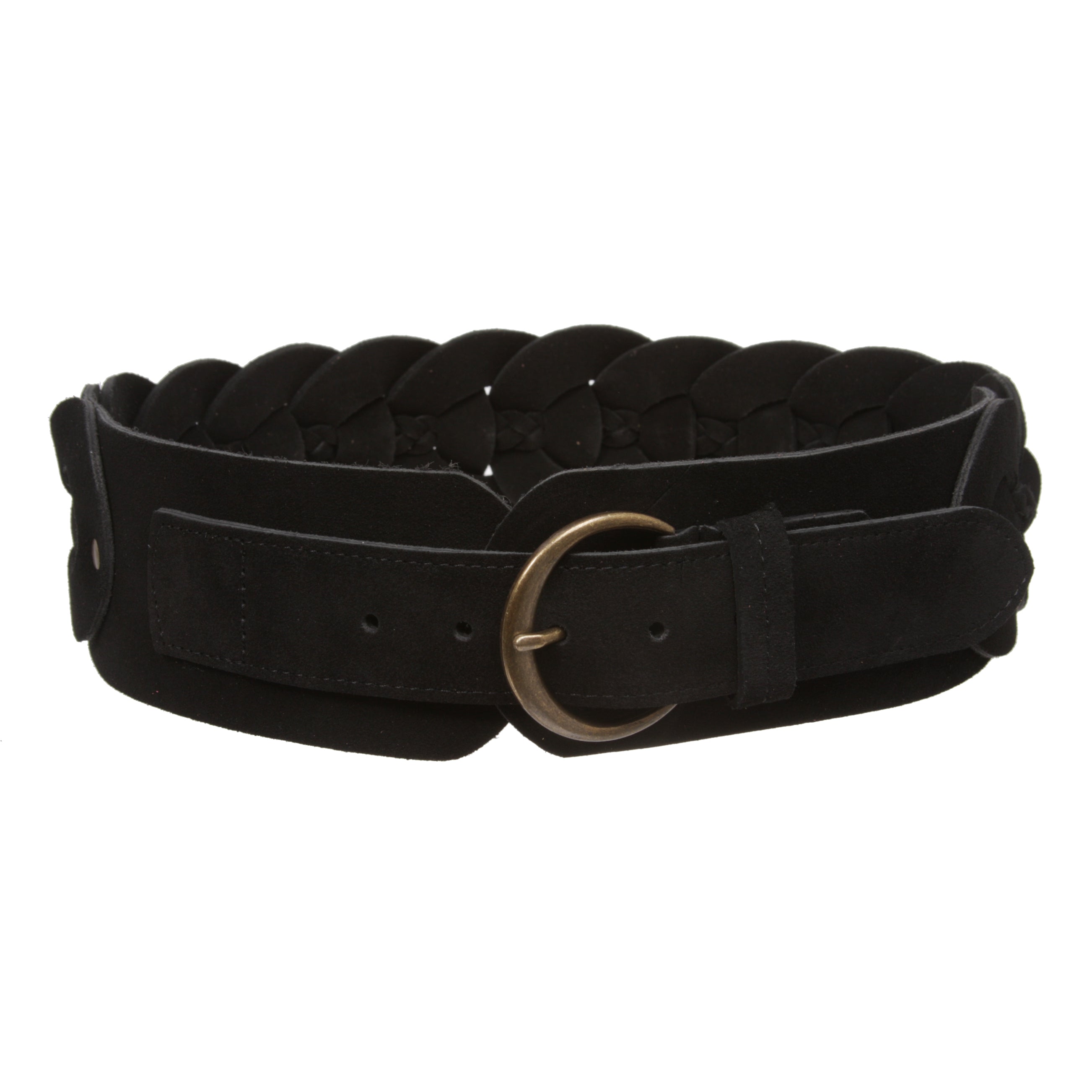 Women's 3" Wide Cow Suede Round Disc Braided Waist Belt with Round Buckle - OnlineBelts