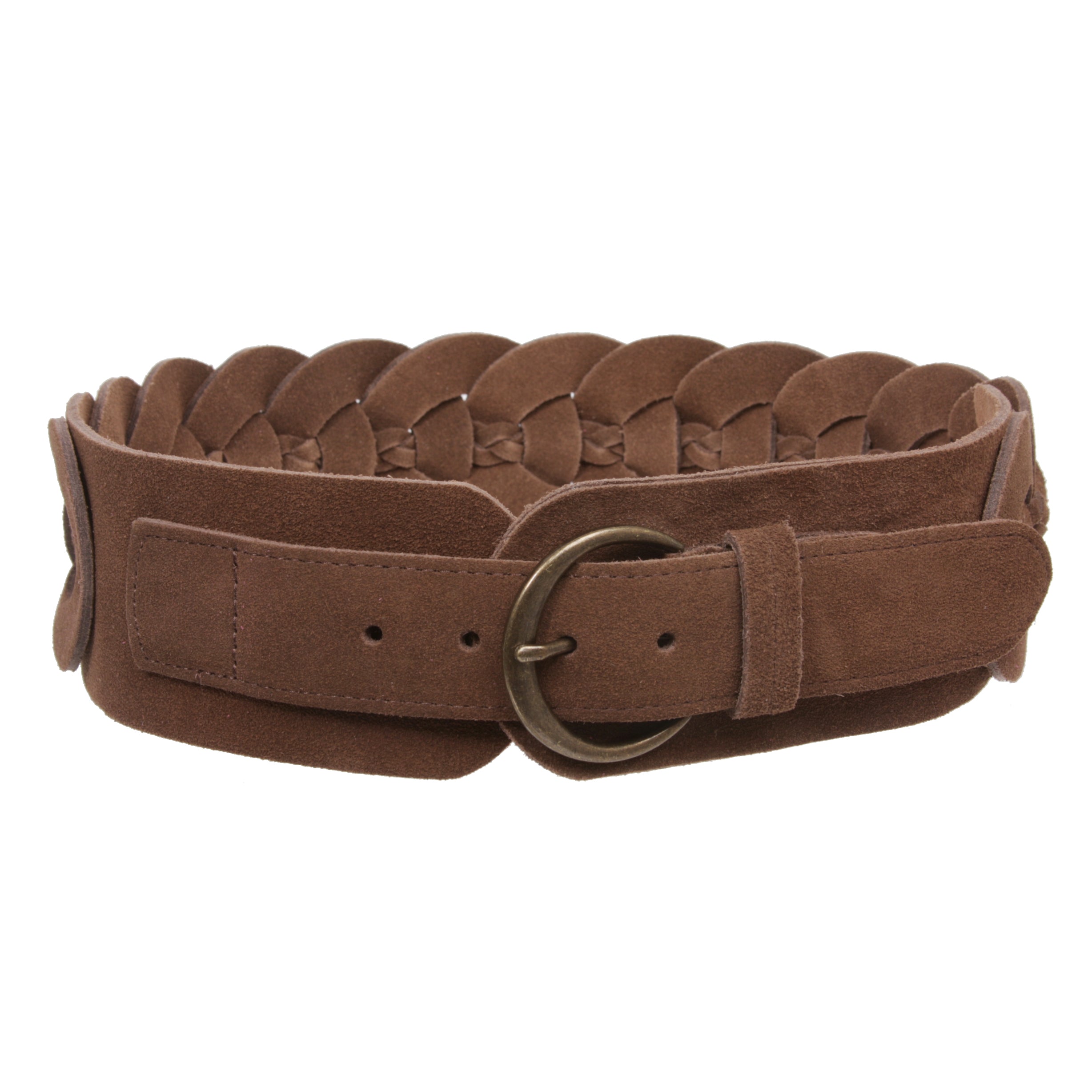 Women's 3" Wide Cow Suede Round Disc Braided Waist Belt with Round Buckle - OnlineBelts