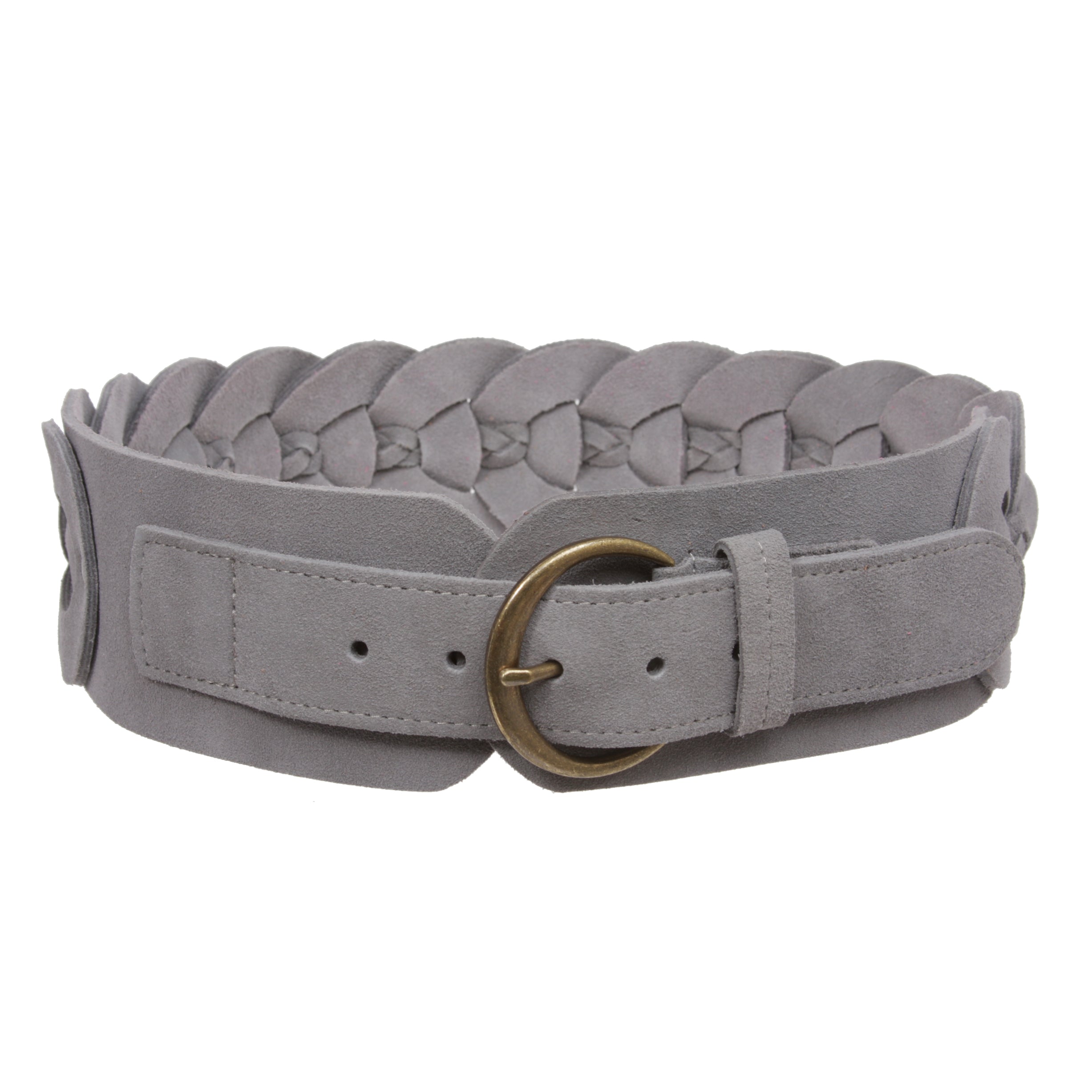 Women's 3" Wide Cow Suede Round Disc Braided Waist Belt with Round Buckle - OnlineBelts