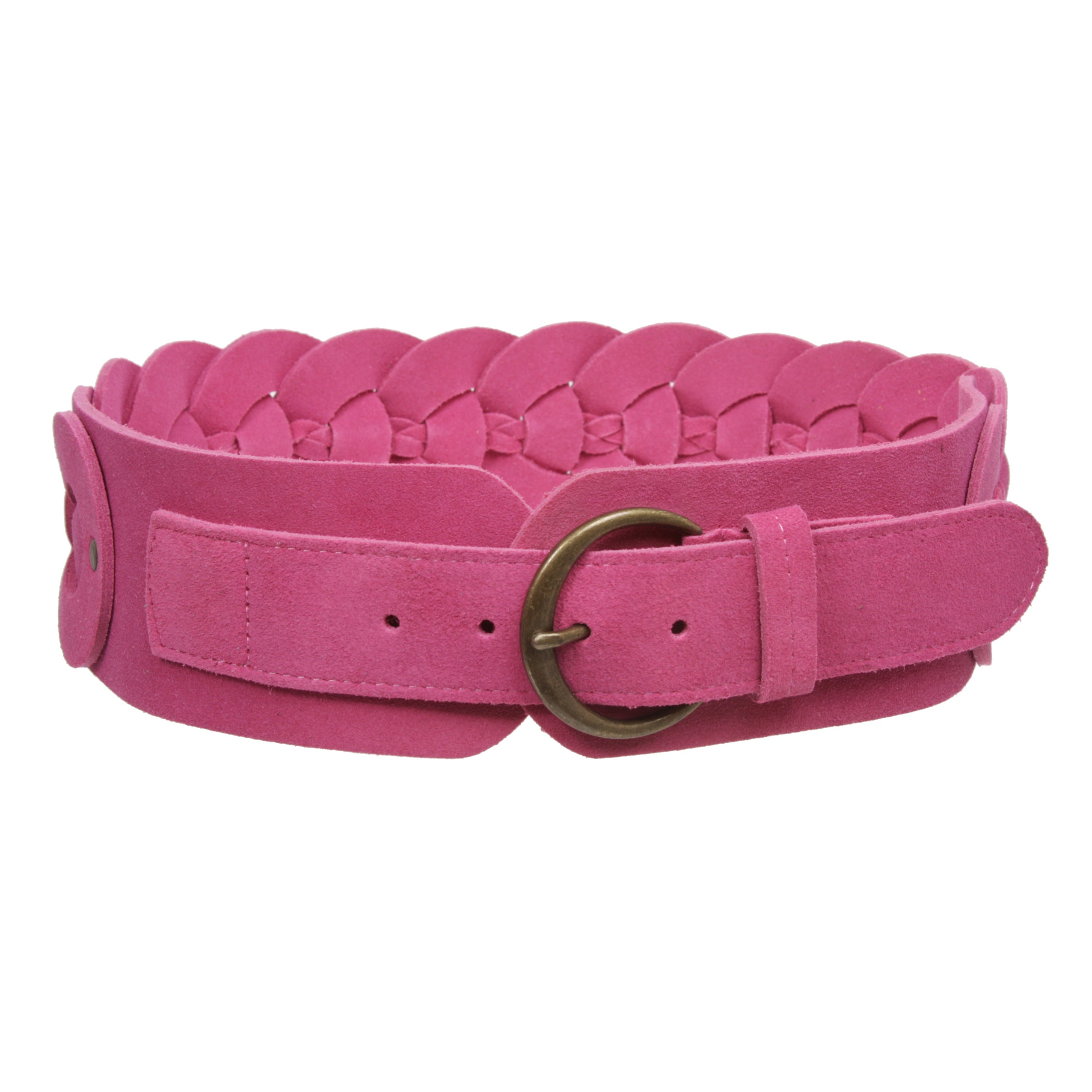 Women's 3" Wide Cow Suede Round Disc Braided Waist Belt with Round Buckle - OnlineBelts