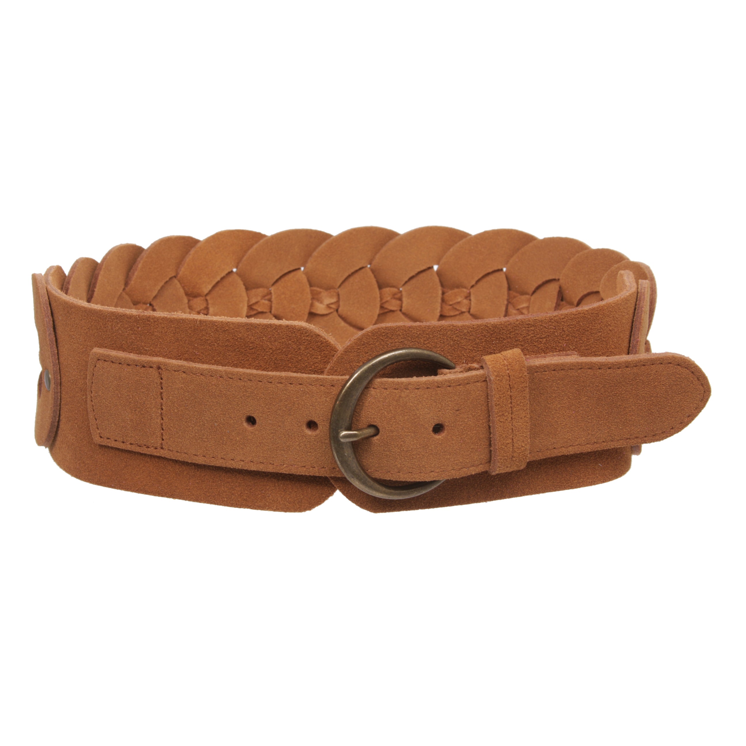 Women's 3" Wide Cow Suede Round Disc Braided Waist Belt with Round Buckle - OnlineBelts