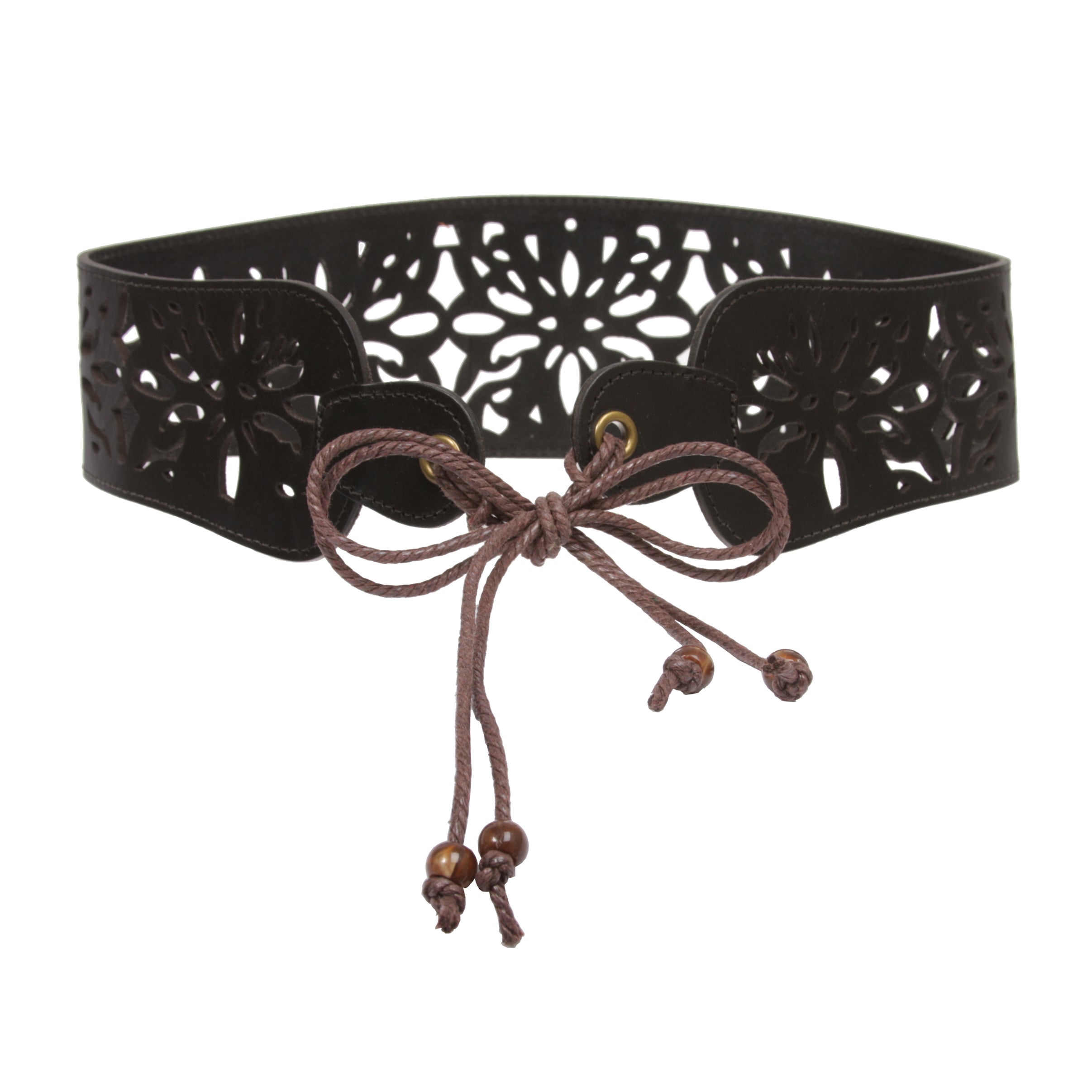 Leather Corset Belt with Floral Cutout - Lace-Up Front or Back Styling - OnlineBelts