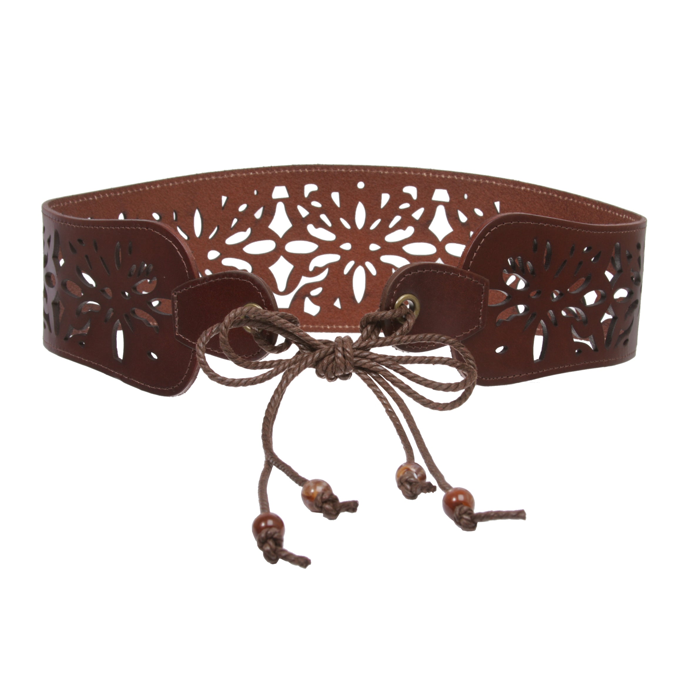 Leather Corset Belt with Floral Cutout - Lace-Up Front or Back Styling - OnlineBelts