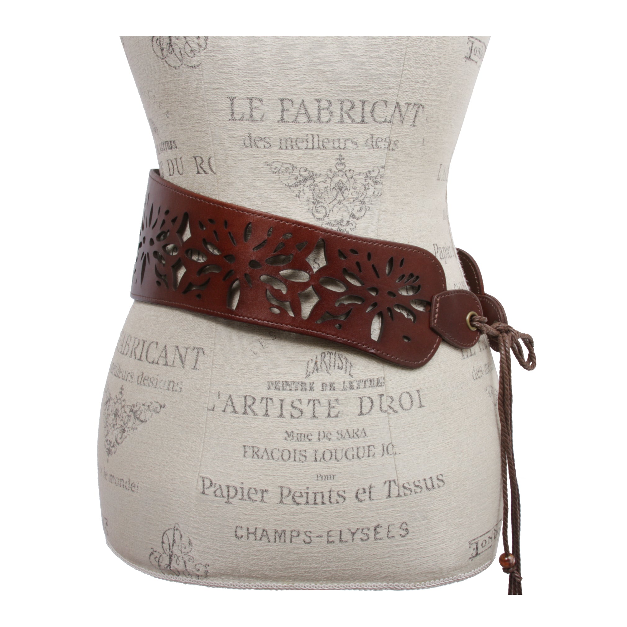 Leather Corset Belt with Floral Cutout - Lace-Up Front or Back Styling - OnlineBelts