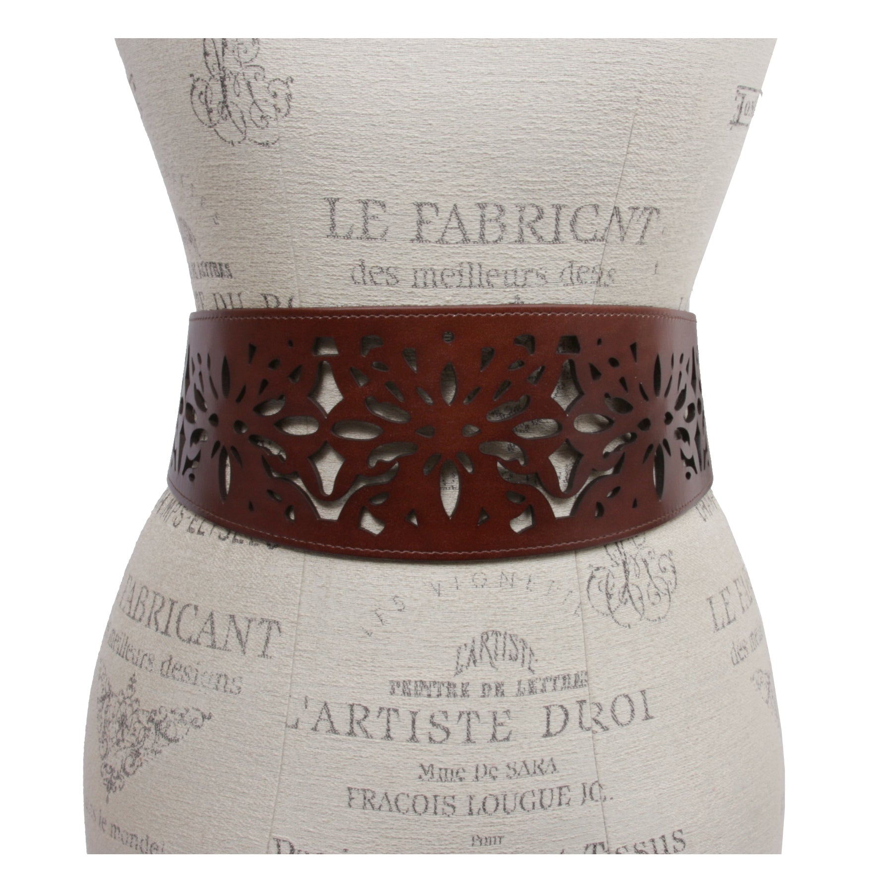 Leather Corset Belt with Floral Cutout - Lace-Up Front or Back Styling - OnlineBelts