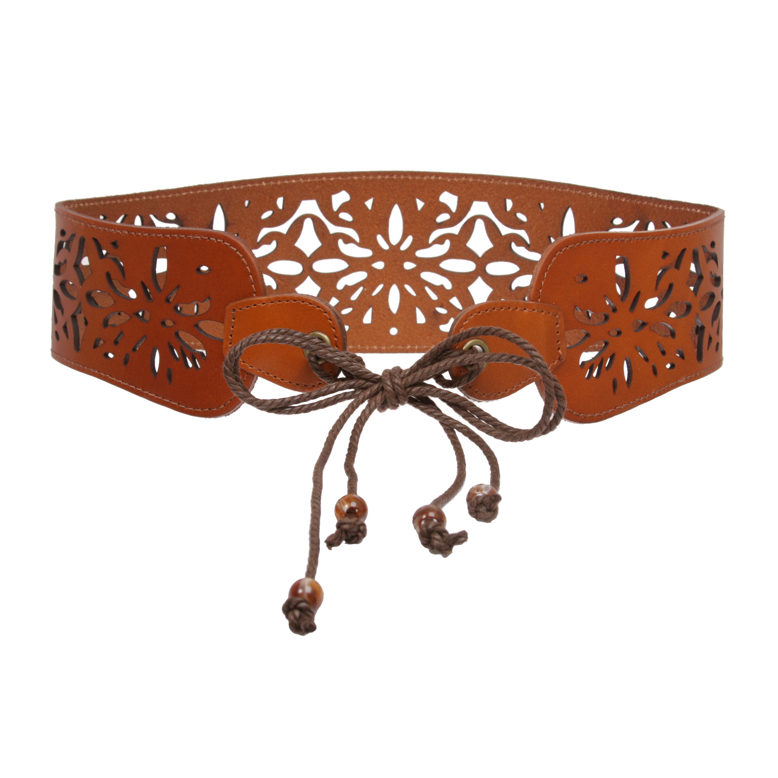 Leather Corset Belt with Floral Cutout - Lace-Up Front or Back Styling - OnlineBelts