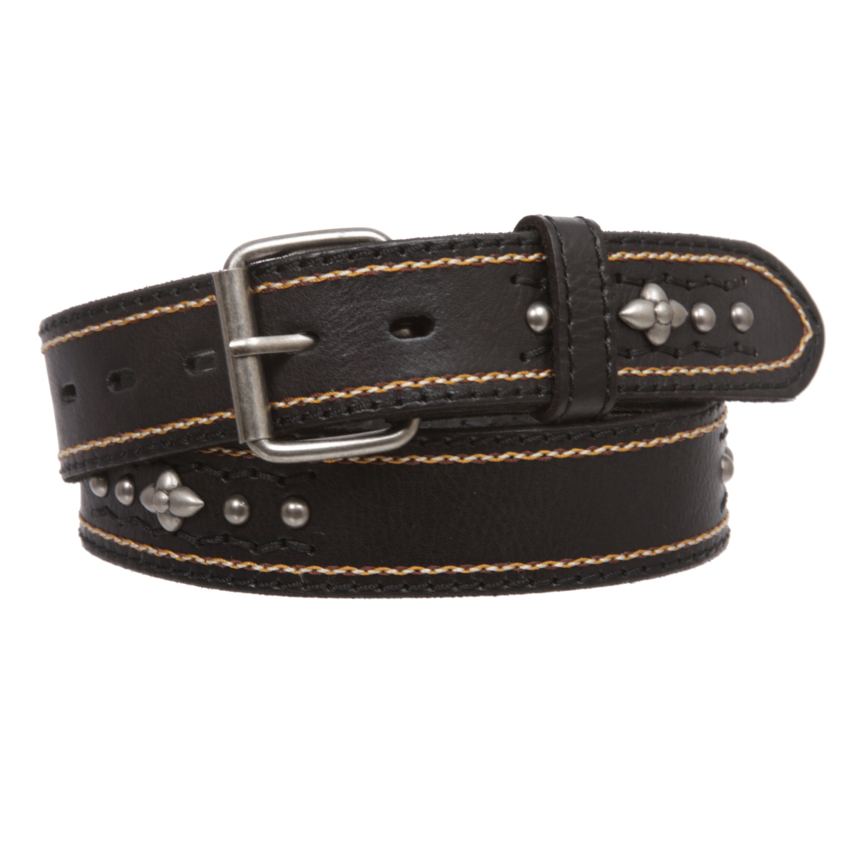 Full Grain Leather Studded Roller Buckle Belt - 1.5" Wide Snap-On - OnlineBelts