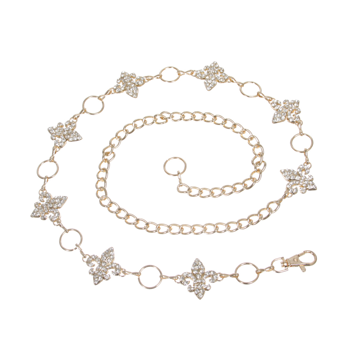 Ladies Rhinestone Fleur De Lis Metal Chain Belt - OnlineBelts