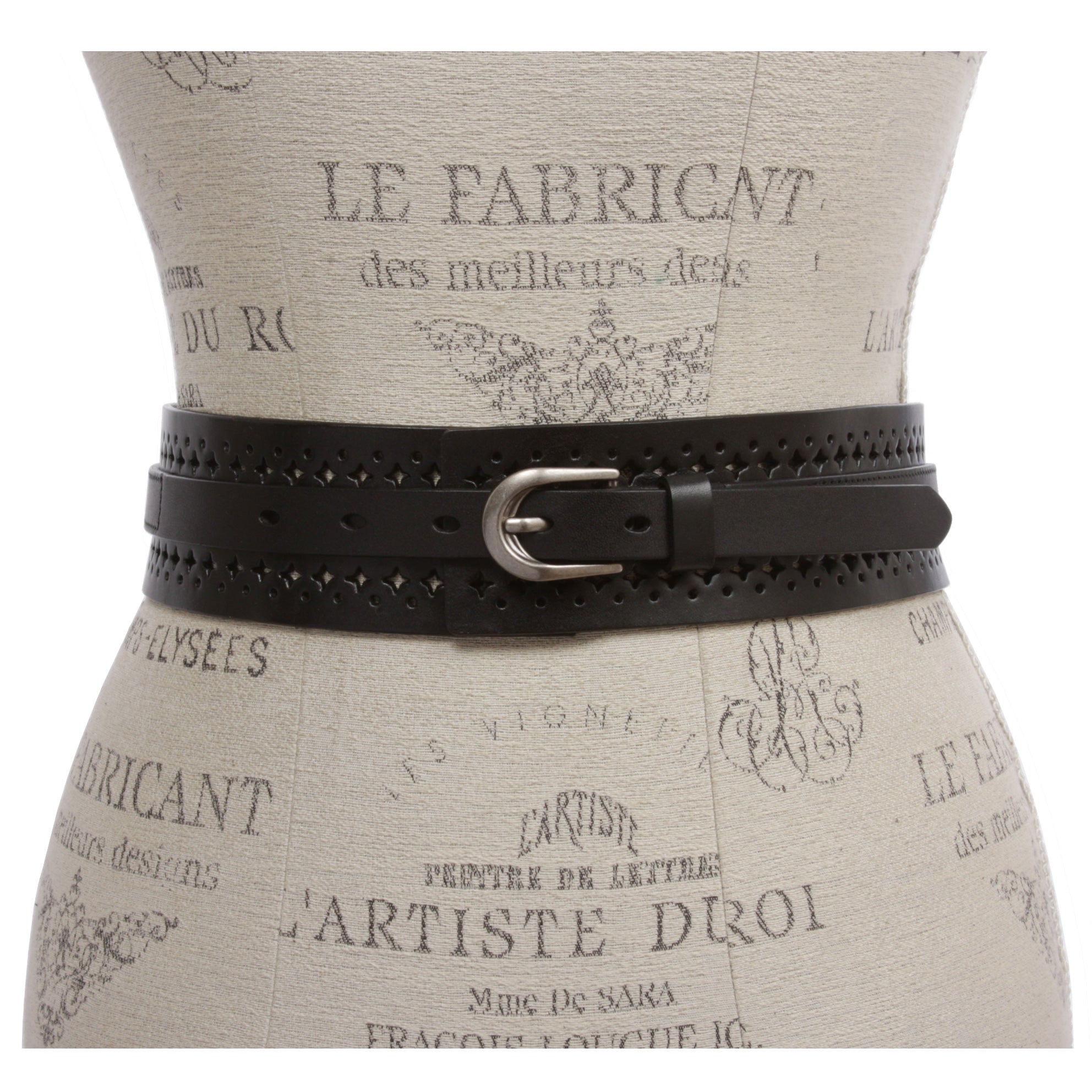 Women‘s Vintage Cowhide Leather Cutout Waist Belt with Skinny 3/4" Strap - 2 1/4" Wide