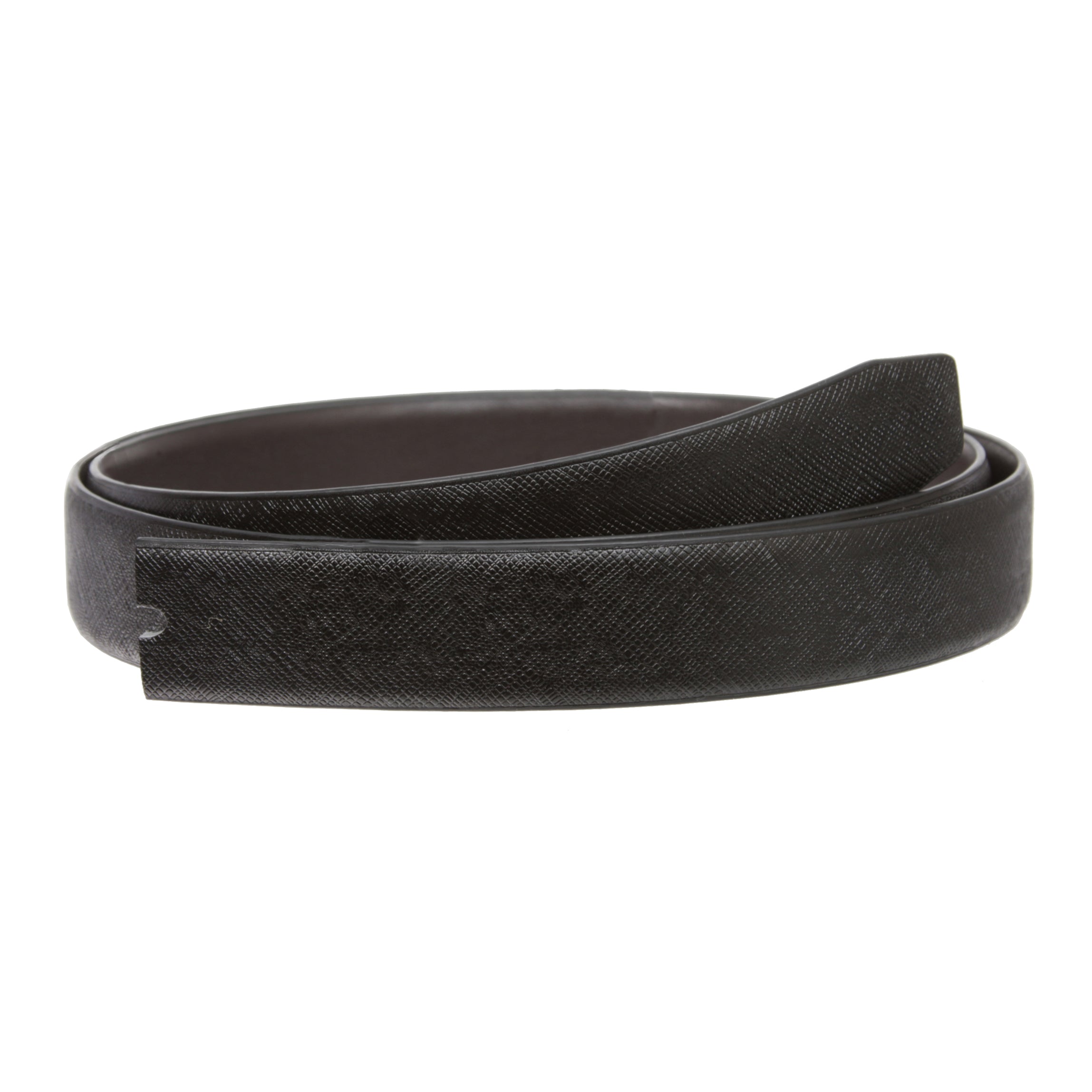 1 1/8" Black Cut-To-Fit One-Size-Fits-All Reversible (Black/Brown) Feather Edged Plain Leather Belt Strap - OnlineBelts