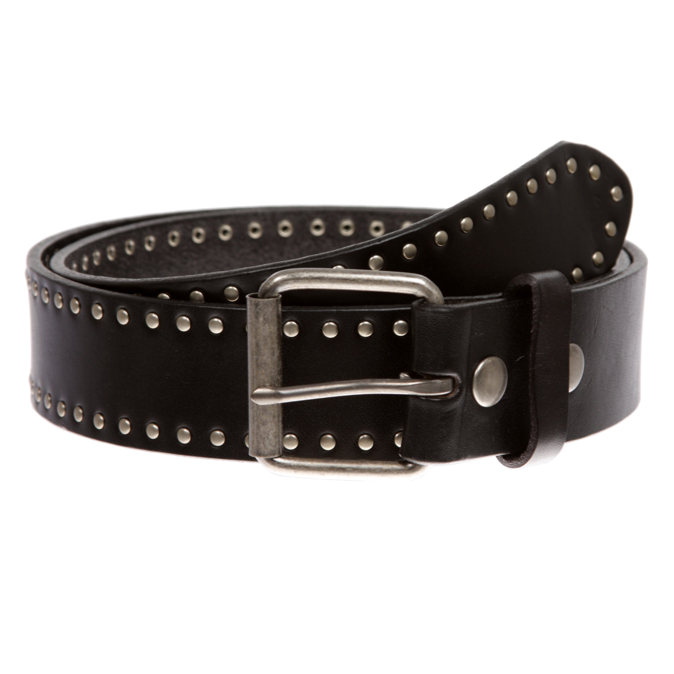 Genuine Vintage Retro Circle Studded Leather Belt - Interchangeable buckle - OnlineBelts