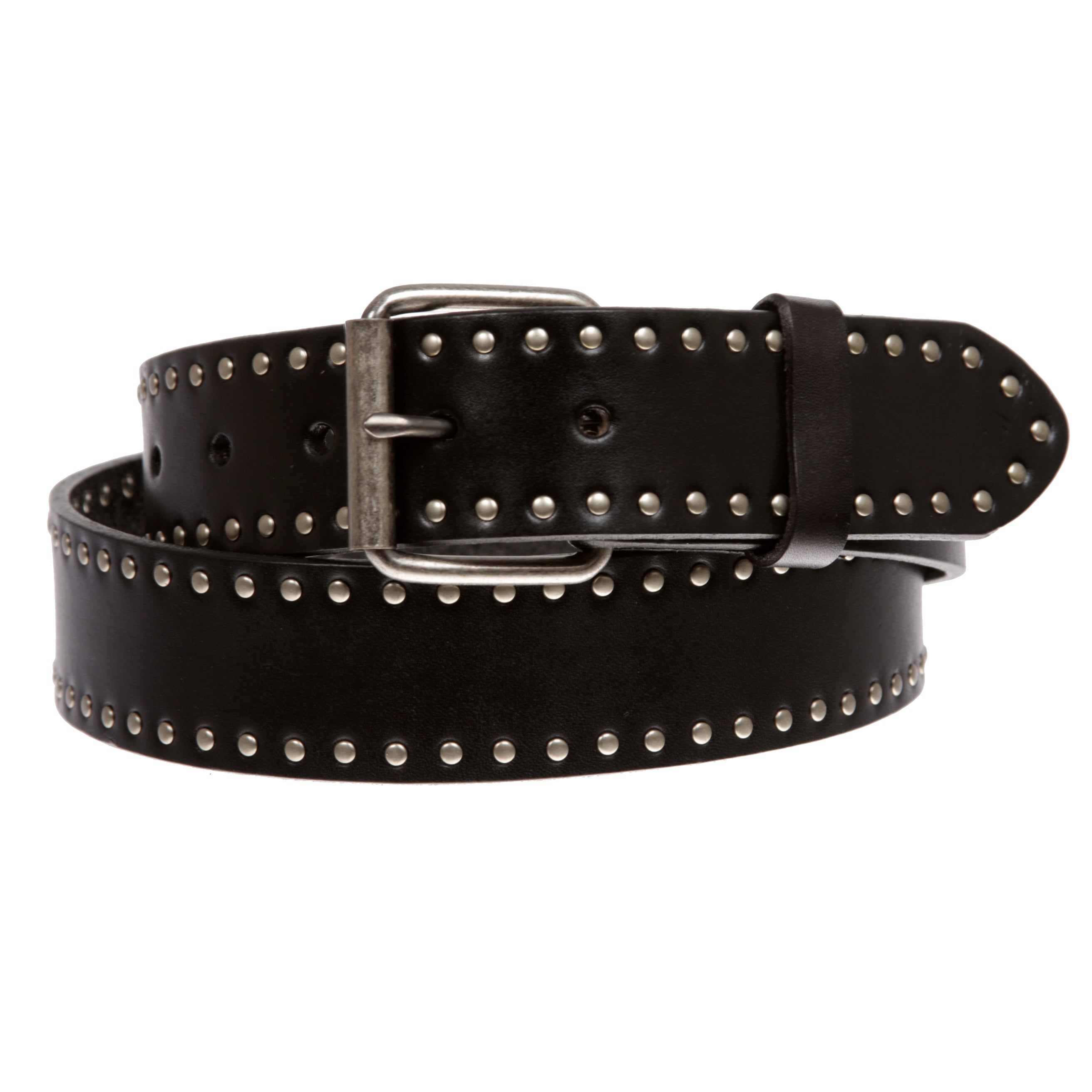 Genuine Vintage Retro Circle Studded Leather Belt - Interchangeable buckle - OnlineBelts