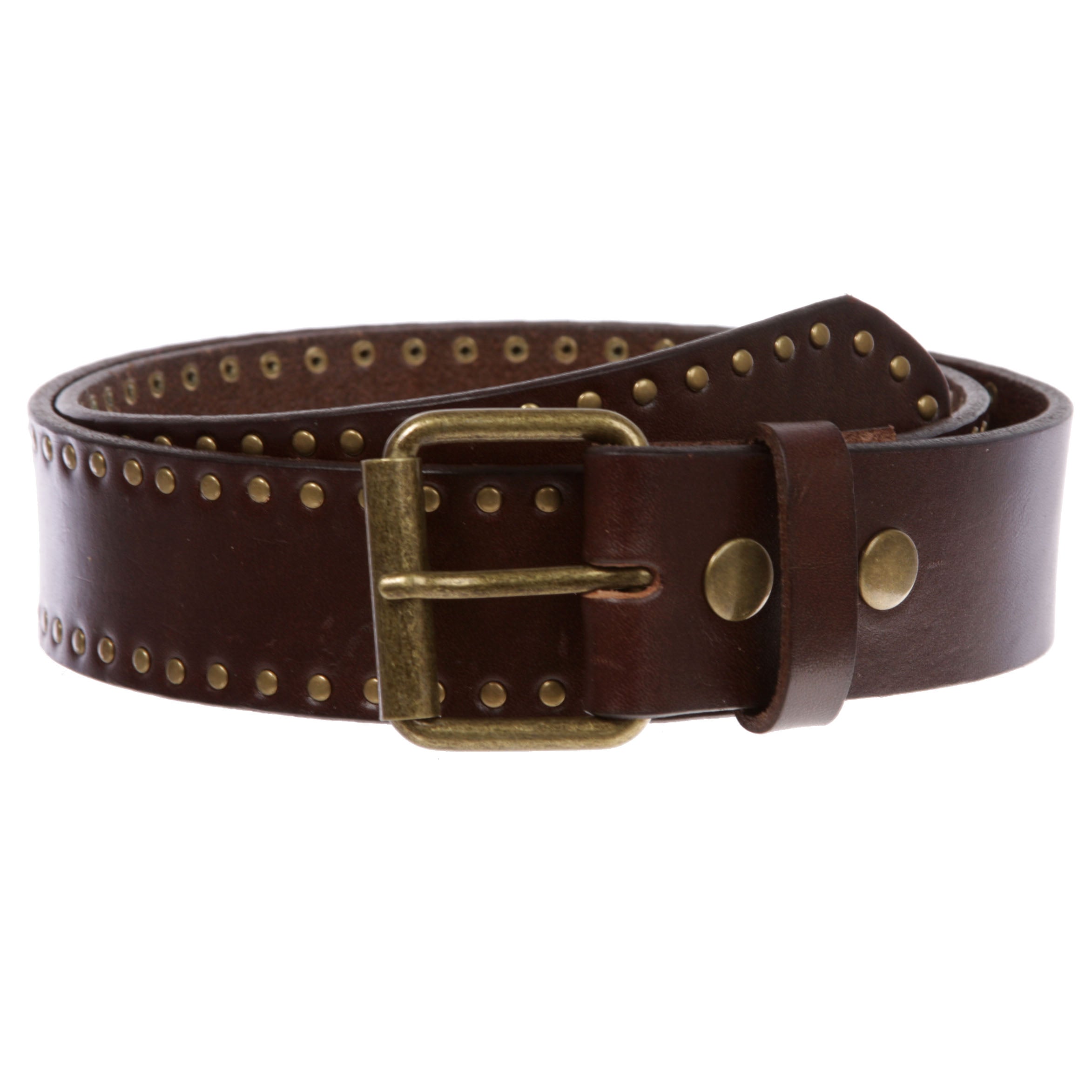 Genuine Vintage Retro Circle Studded Leather Belt - Interchangeable buckle - OnlineBelts