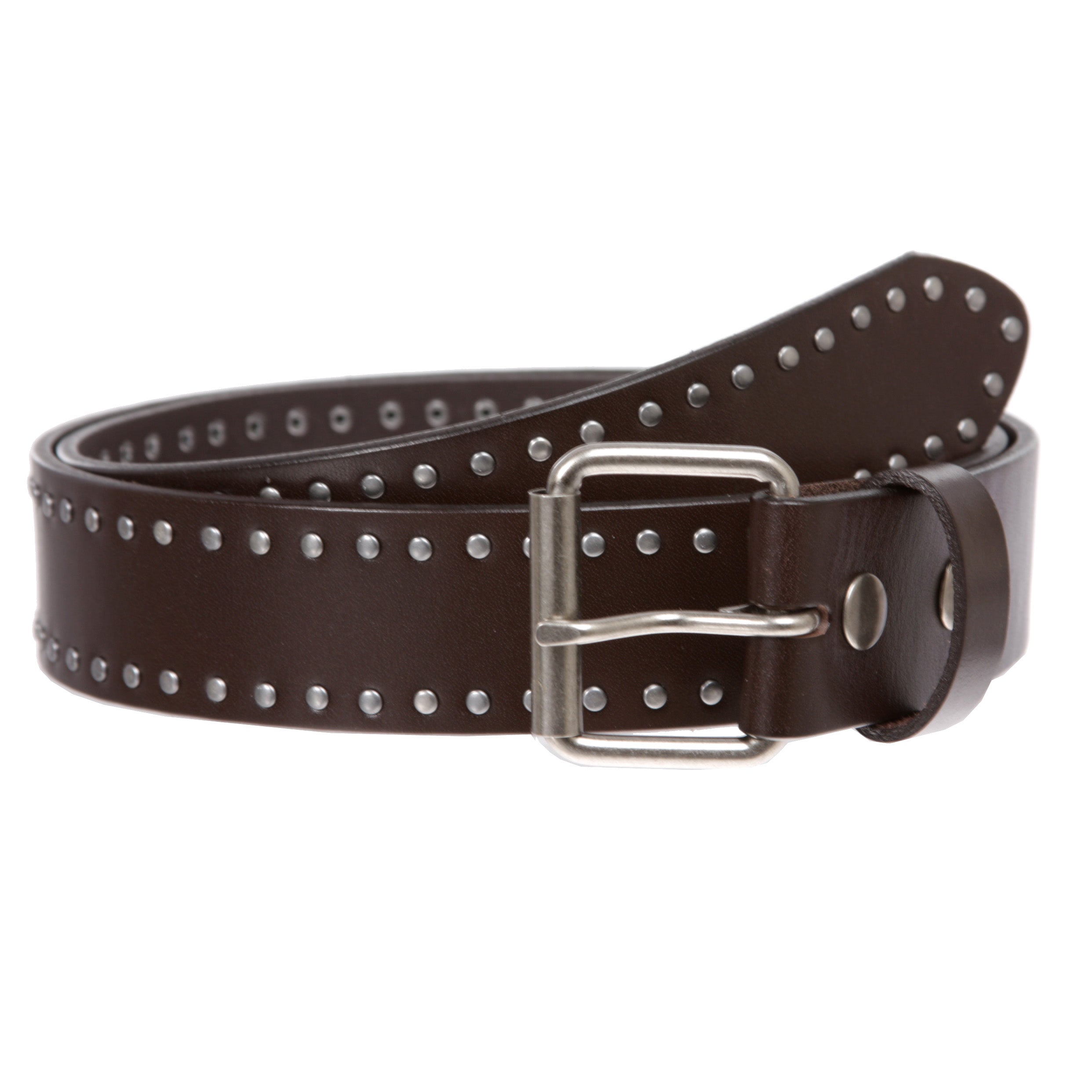 Genuine Vintage Retro Circle Studded Leather Belt - Interchangeable buckle - OnlineBelts
