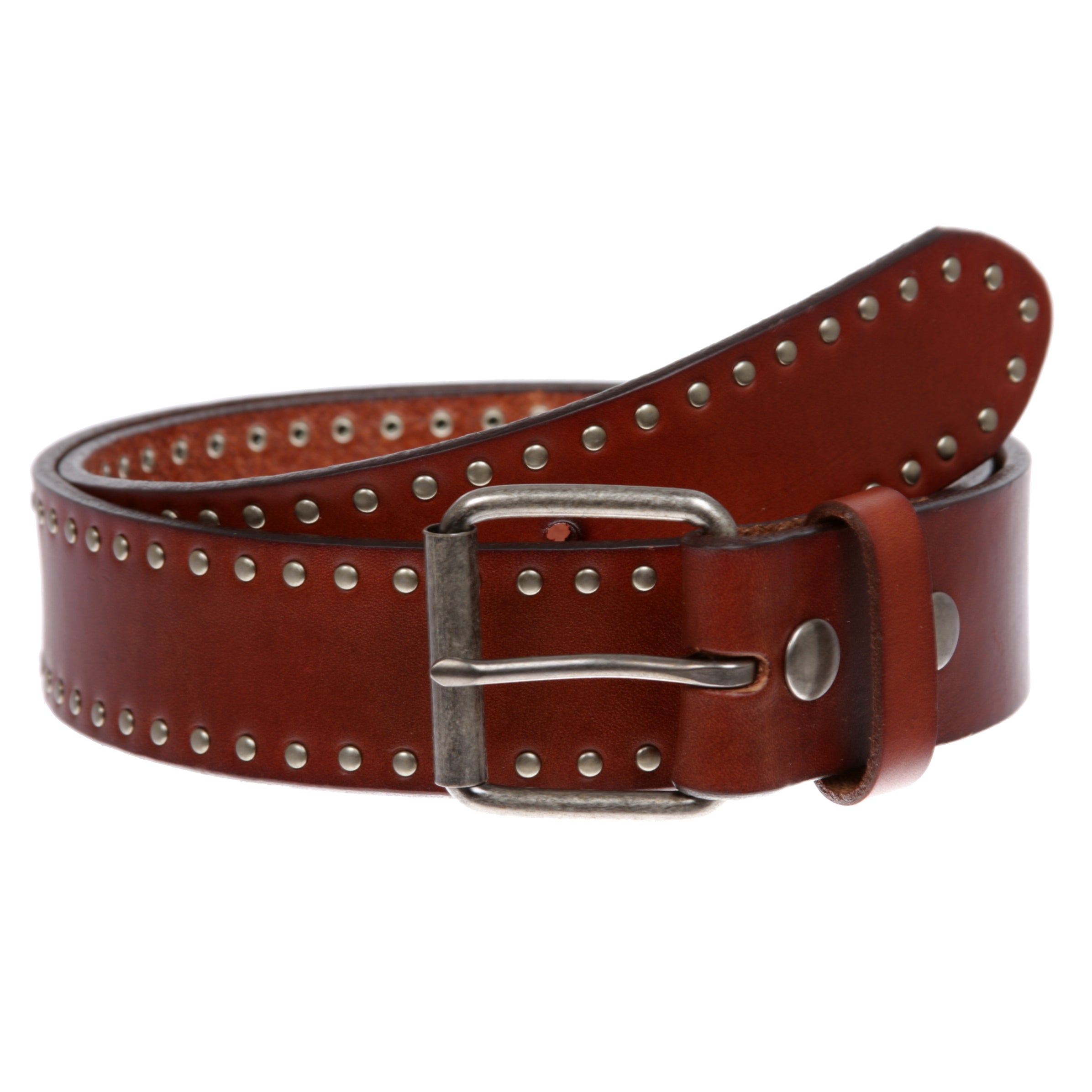 Genuine Vintage Retro Circle Studded Leather Belt - Interchangeable buckle - OnlineBelts