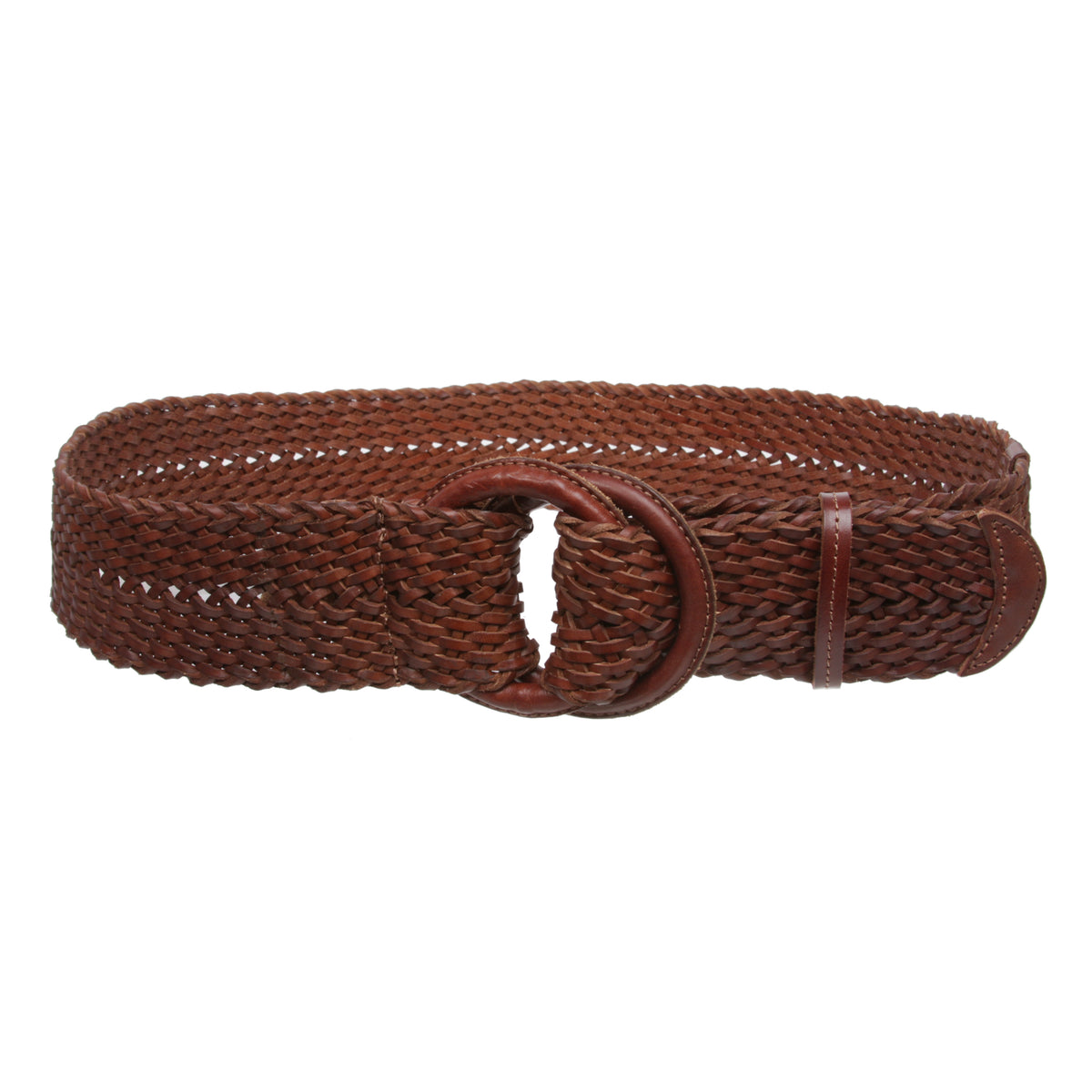 Women's 2 1/4" Wide Braided Genuine Leather Waist Belt with Double O-Ring Buckle for Dresses