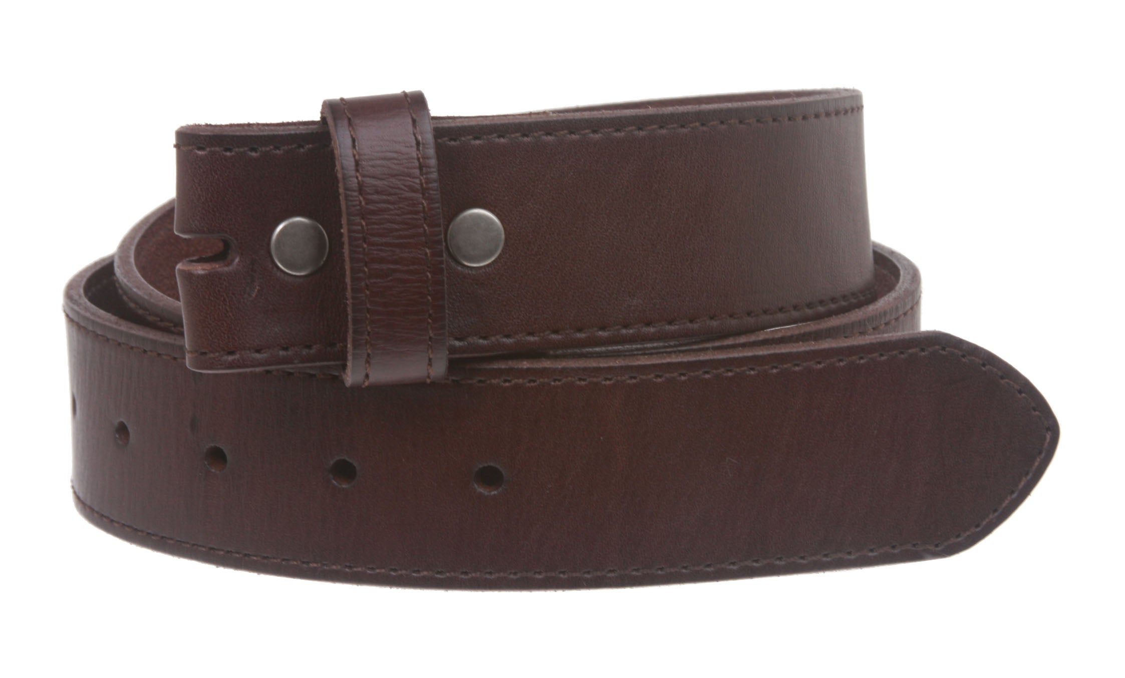 Snap On Cowhide Full Grain Stitching-Edged Leather Belt Strap