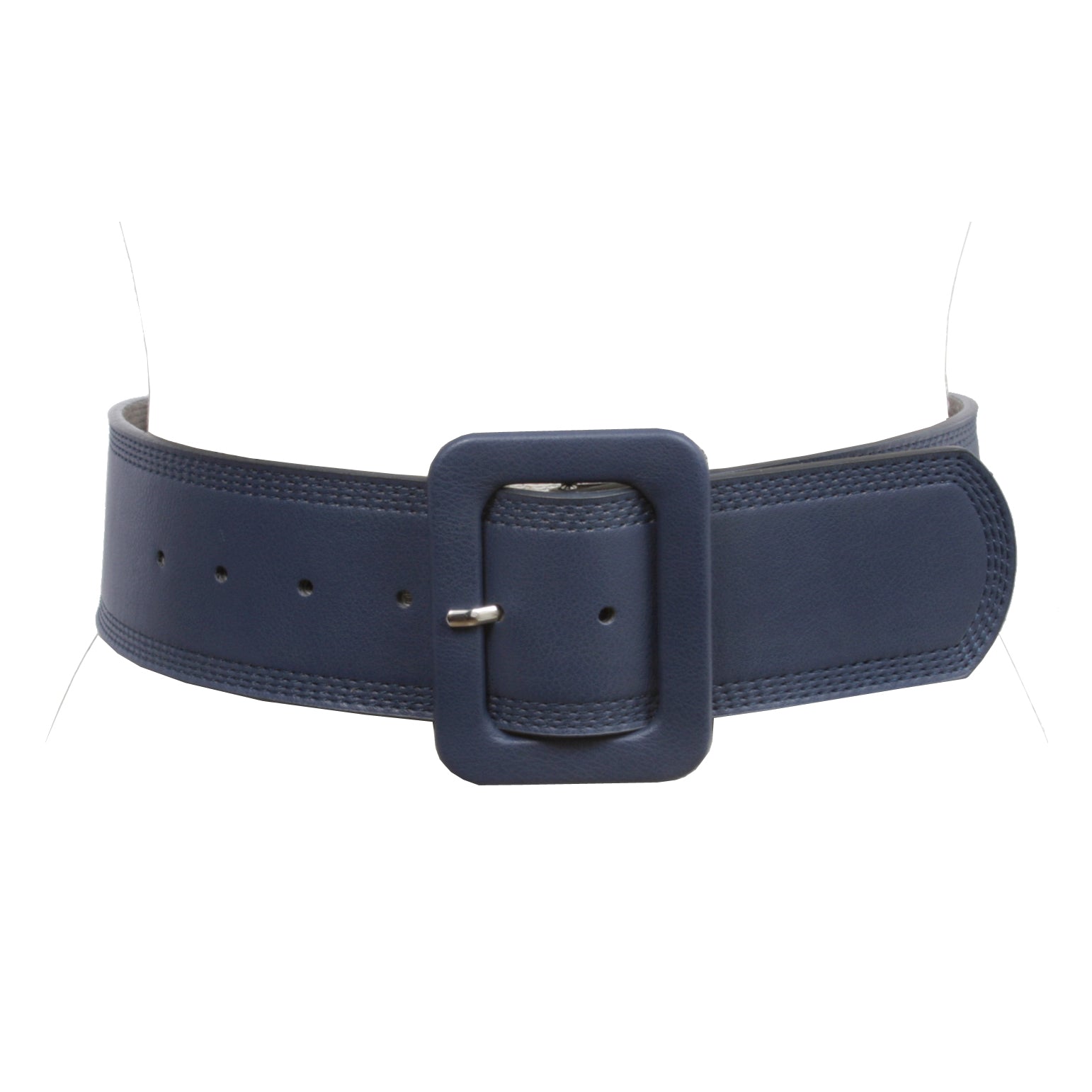 Women's 2 1/4" Wide High Waist Rectangular Stitch-edged Leather Belt