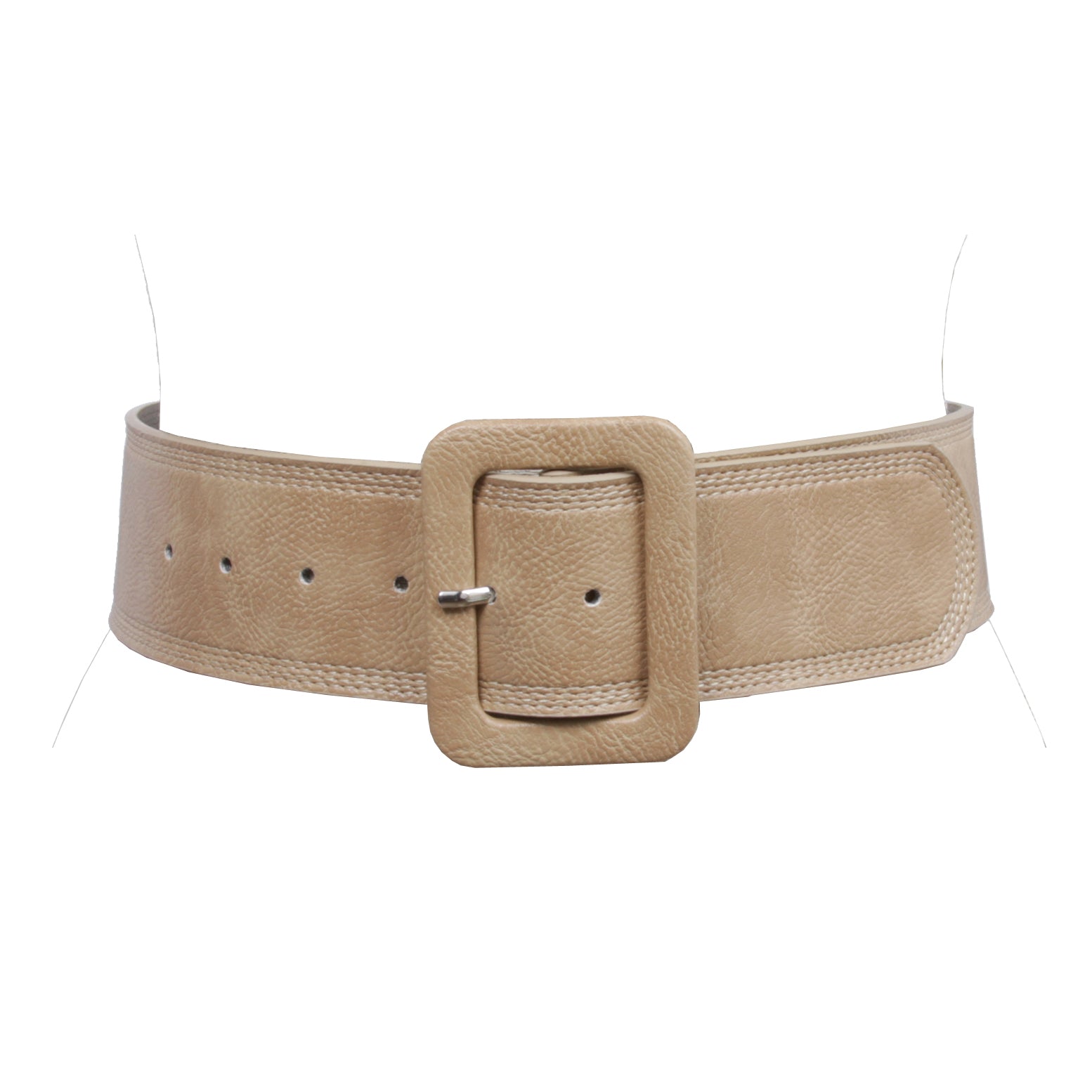 Women's 2 1/4" Wide High Waist Rectangular Stitch-edged Leather Belt