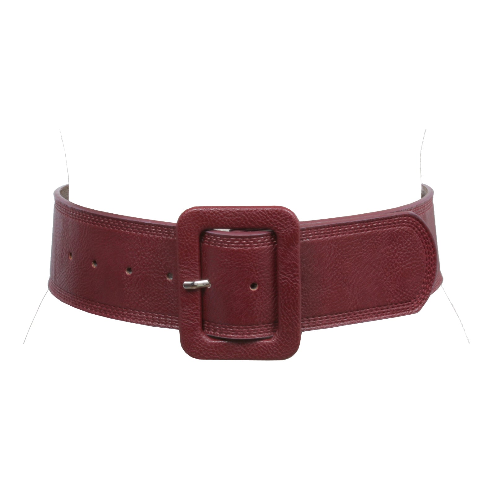 Women's 2 1/4" Wide High Waist Rectangular Stitch-edged Leather Belt