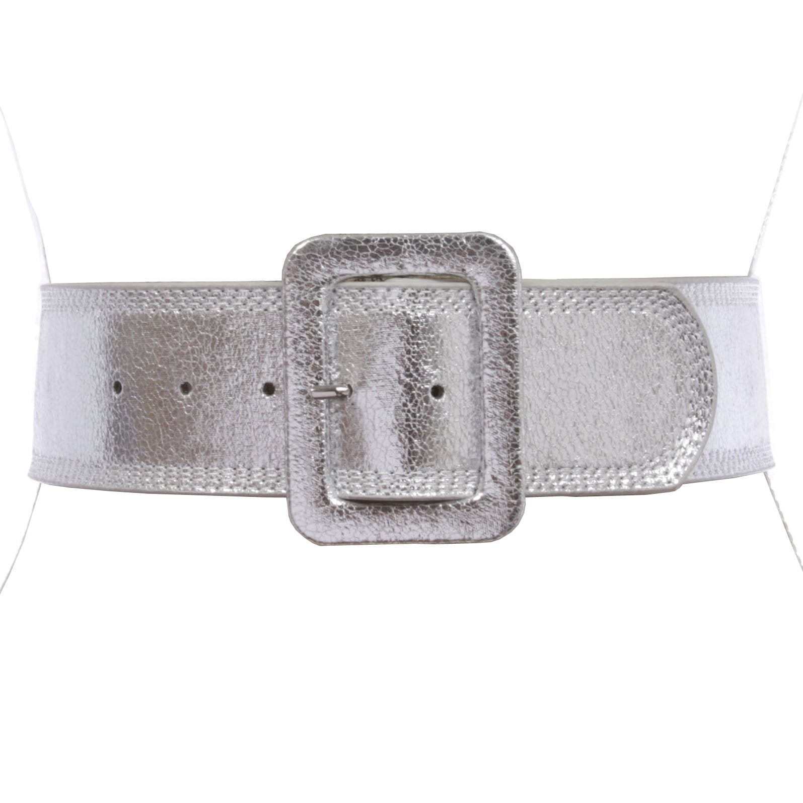 Women's 2 1/4" Wide High Waist Rectangular Stitch-edged Leather Belt