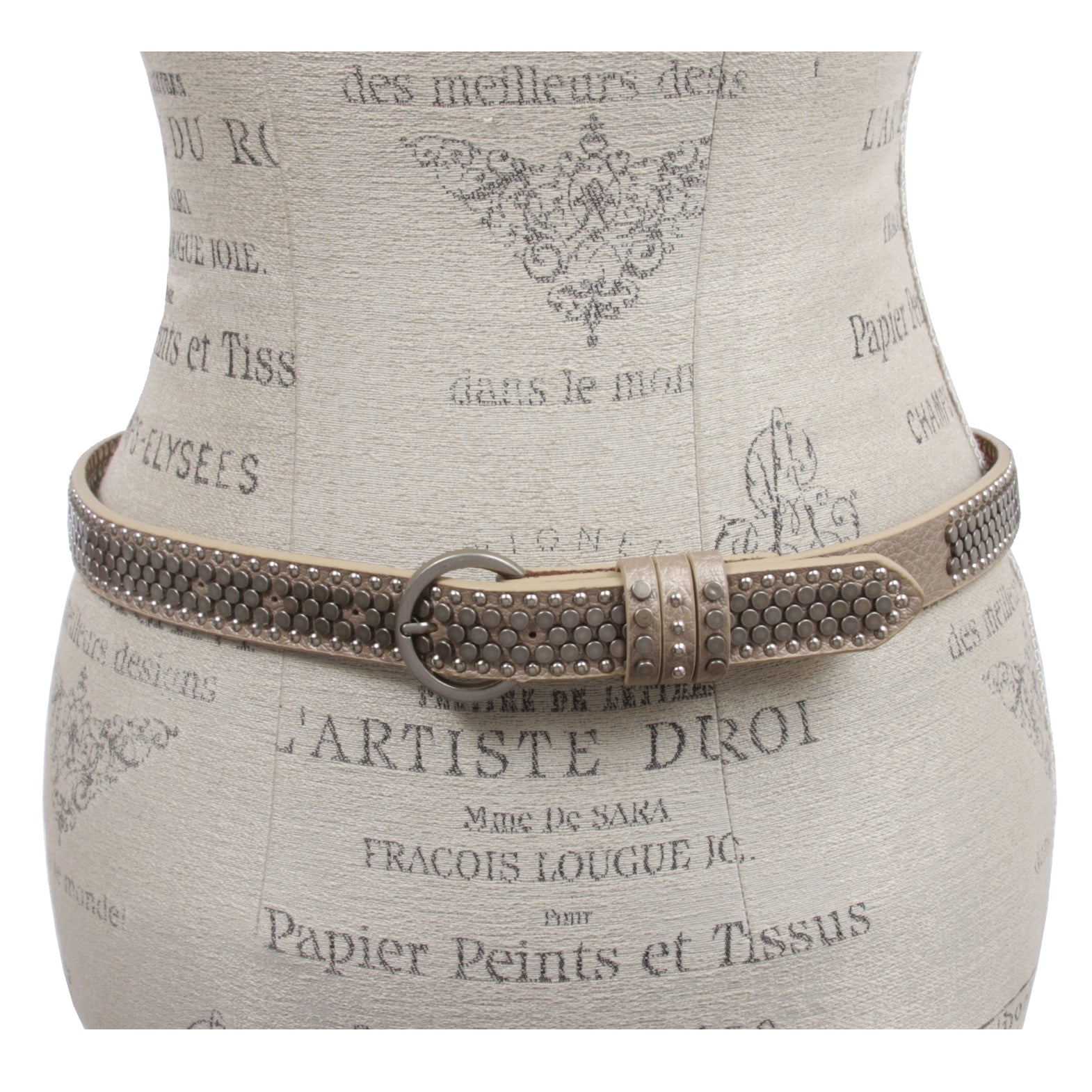 Women's Riveted Nail Heads Round Circle Studded Skinny Leather Jean Belt - OnlineBelts