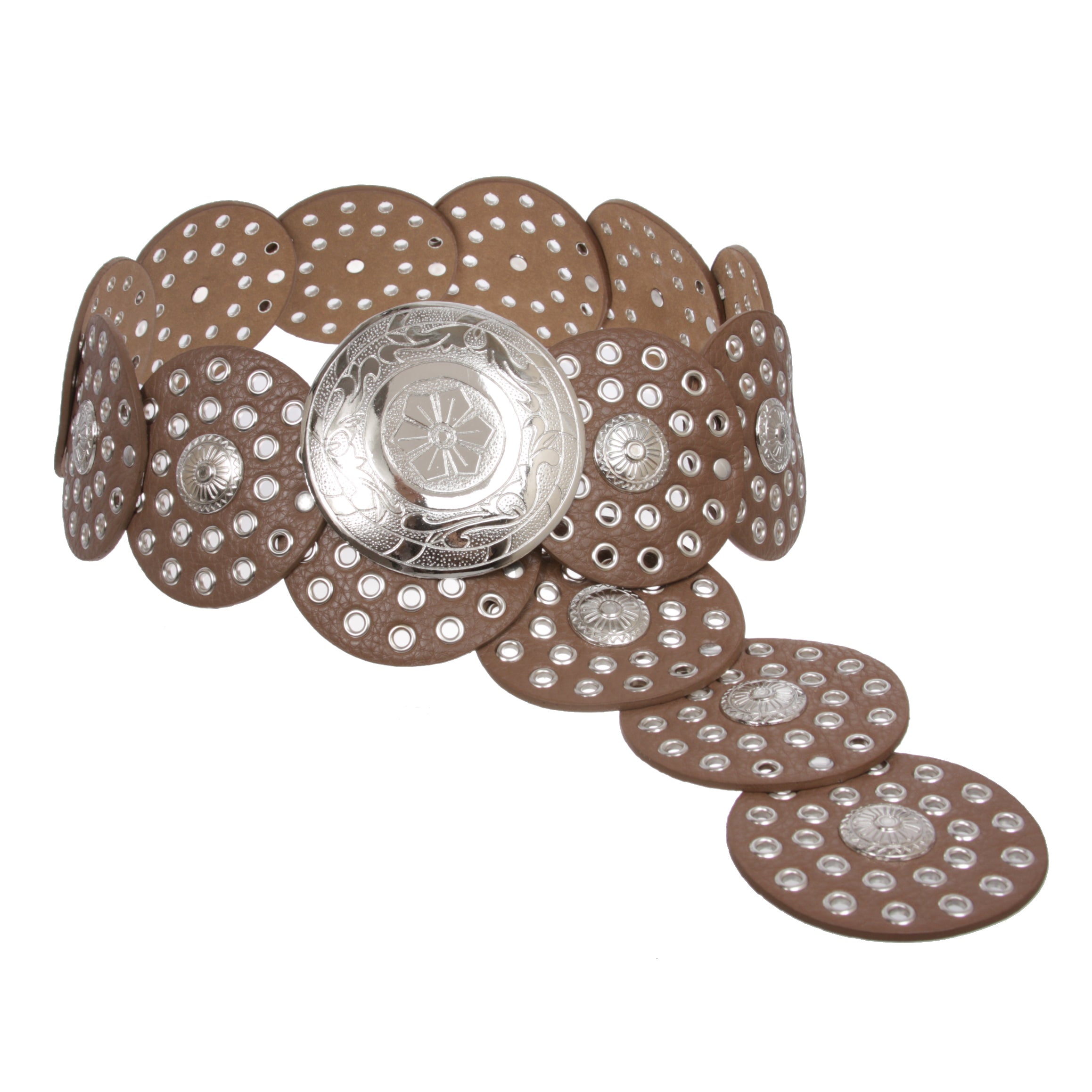 Women's 3 1/2" (90 mm) Wide Boho Disc Concho Leather Belt - OnlineBelts