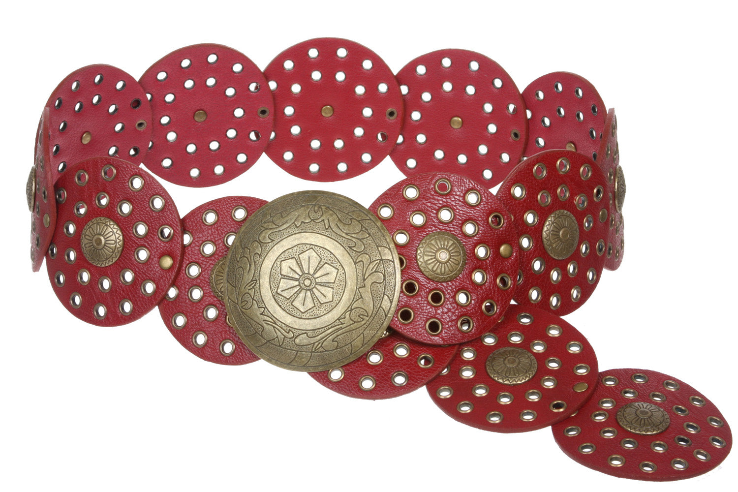 3 1/2" (90 mm) Wide Ladies Wide Boho Disc Concho Leather Belt - OnlineBelts