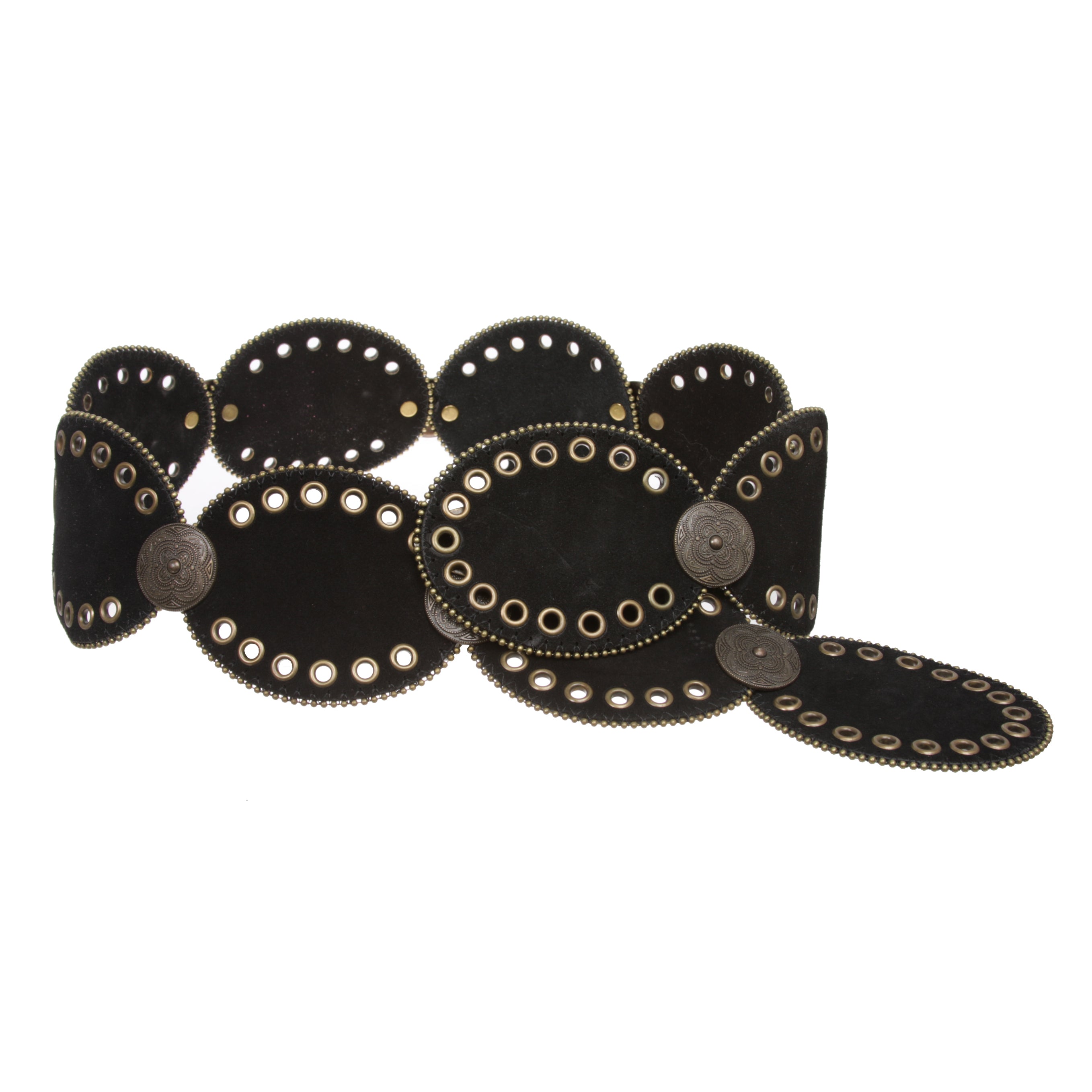 Womens Suede Disc Belt Wide Statement Waist Boho Belt with Grommets