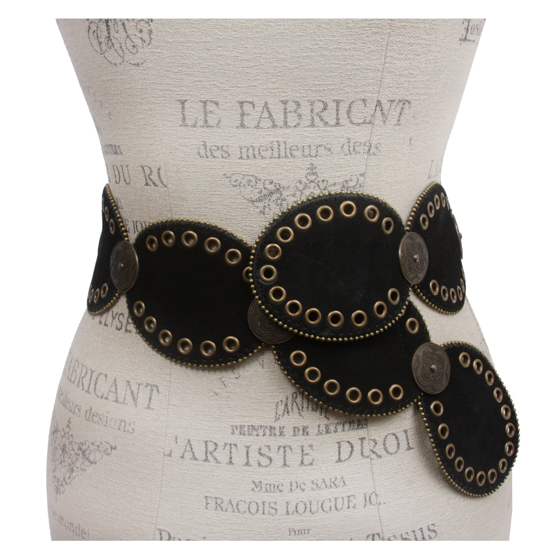 Womens Suede Disc Belt Wide Statement Waist Boho Belt with Grommets