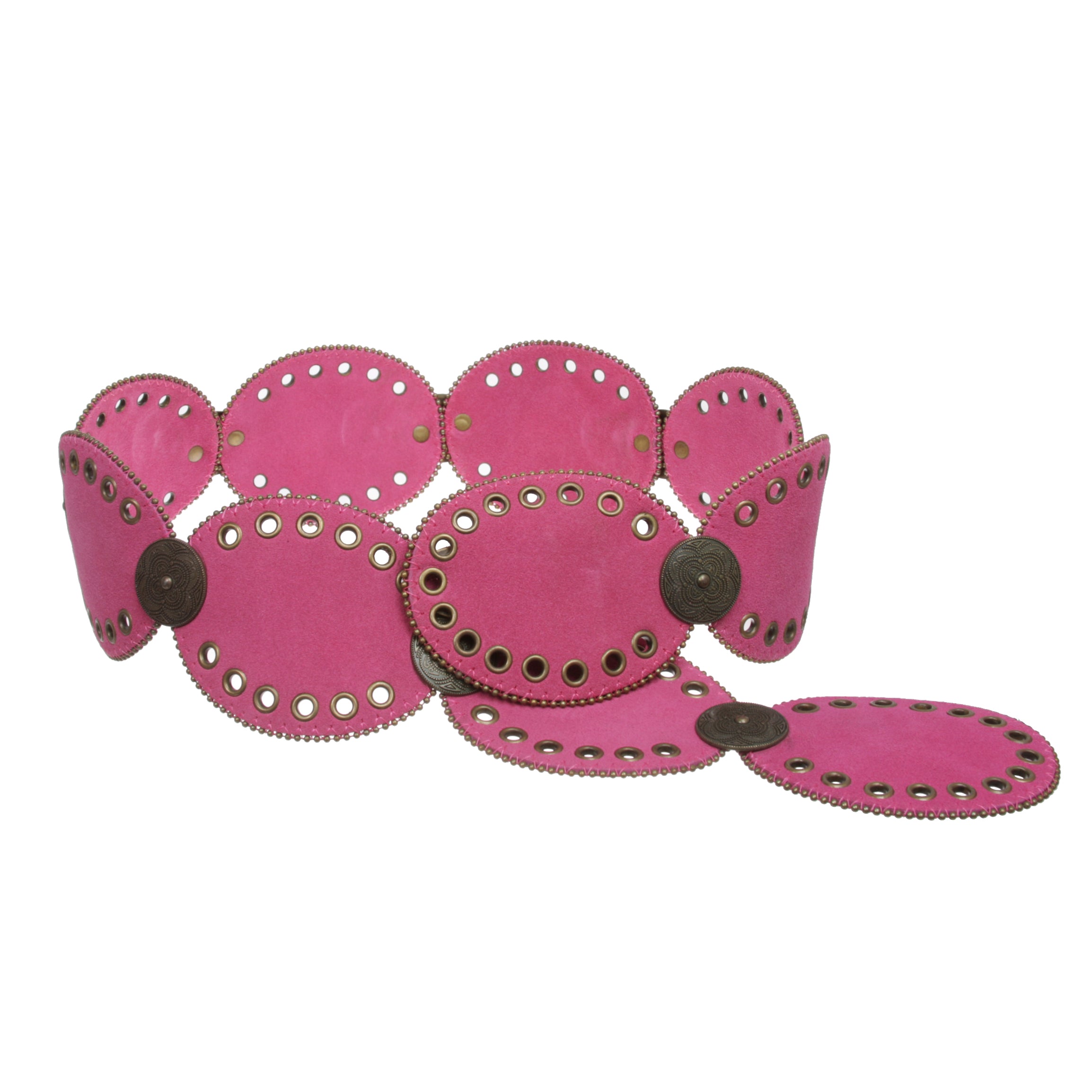Womens Suede Disc Belt Wide Statement Waist Boho Belt with Grommets
