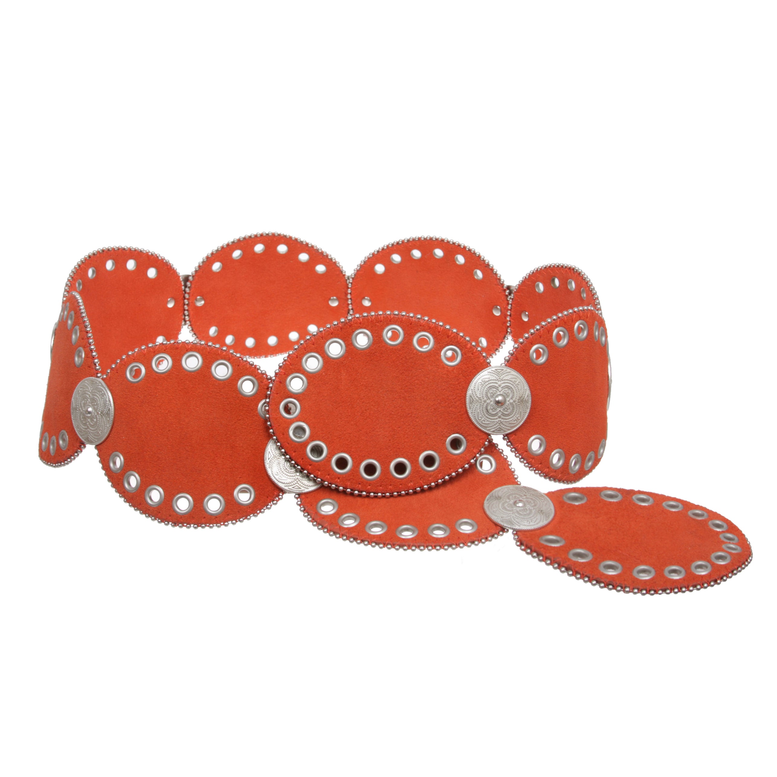 Womens Suede Disc Belt Wide Statement Waist Boho Belt with Grommets
