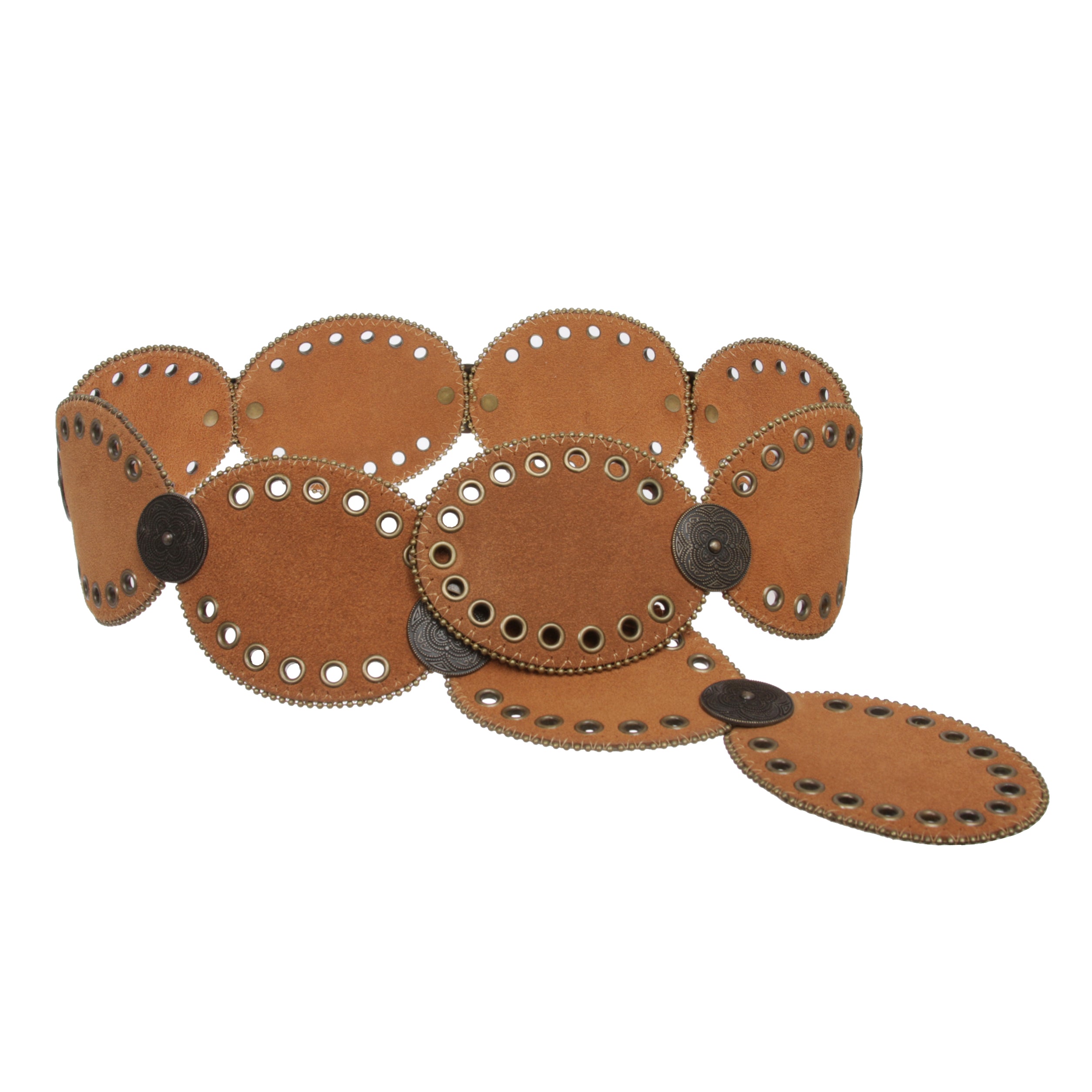 Womens Suede Disc Belt Wide Statement Waist Boho Belt with Grommets