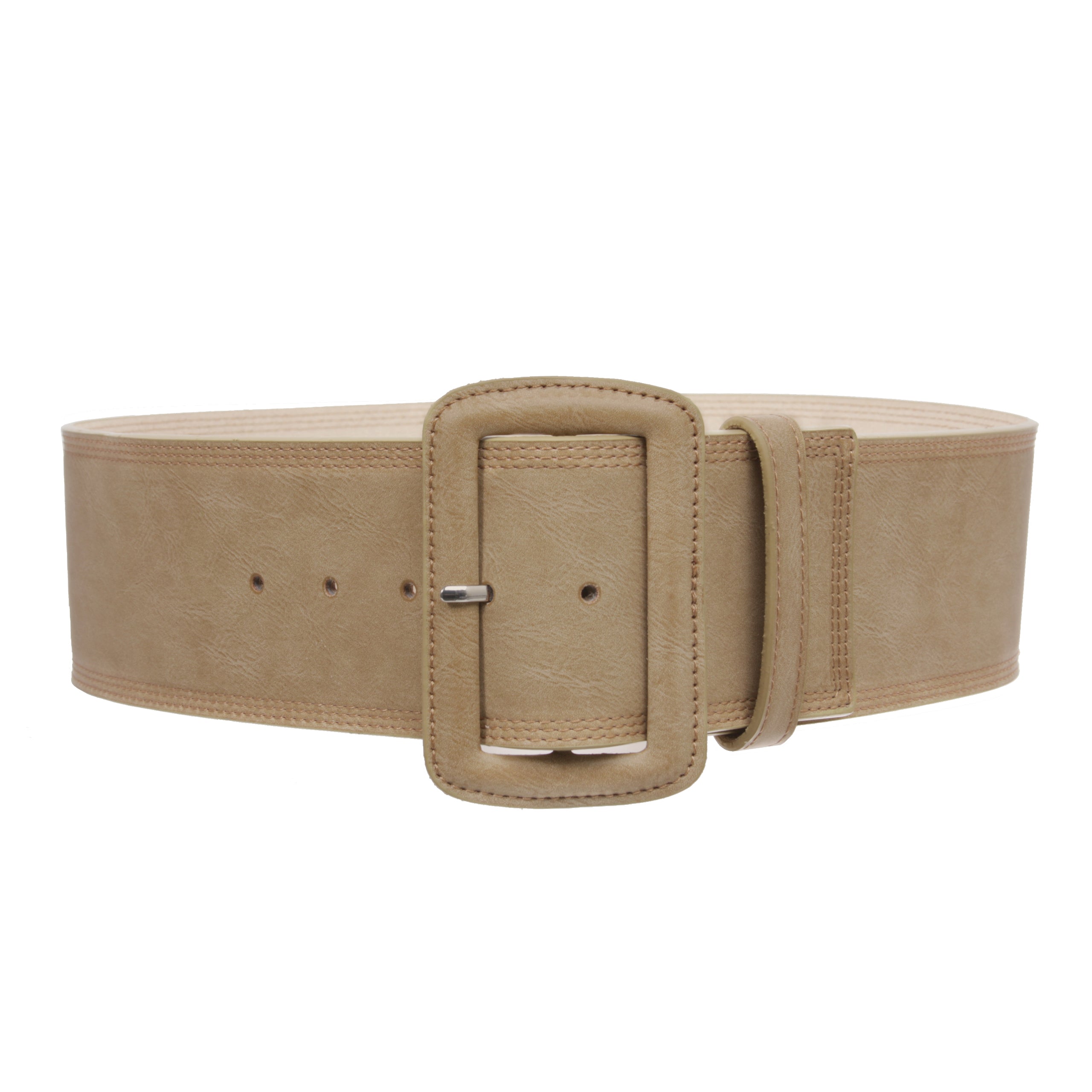 Women's 3" Wide High Waist Fashion Stitch Rectangular Leather Belt - OnlineBelts