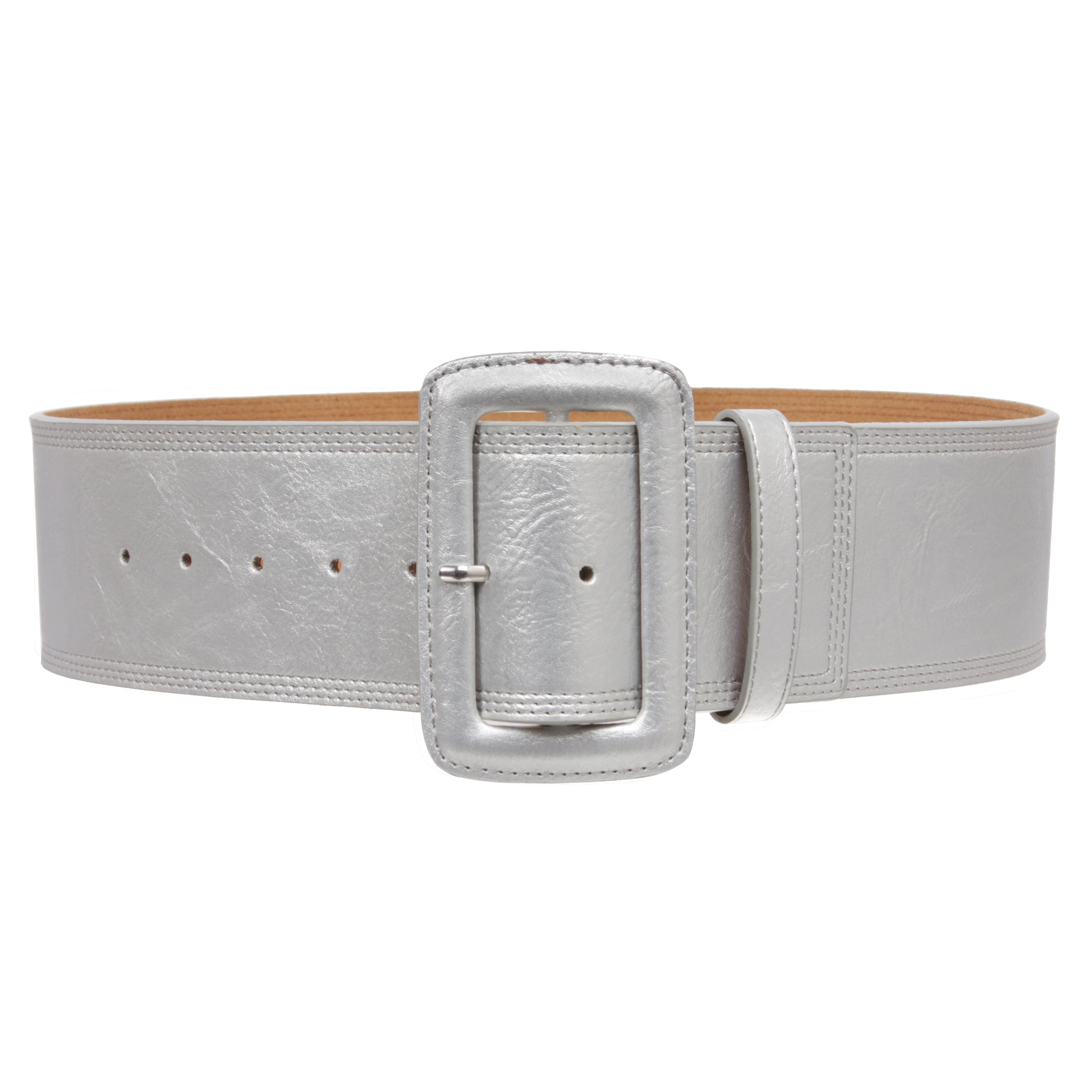 Women's 3" Wide High Waist Fashion Stitch Rectangular Leather Belt - OnlineBelts