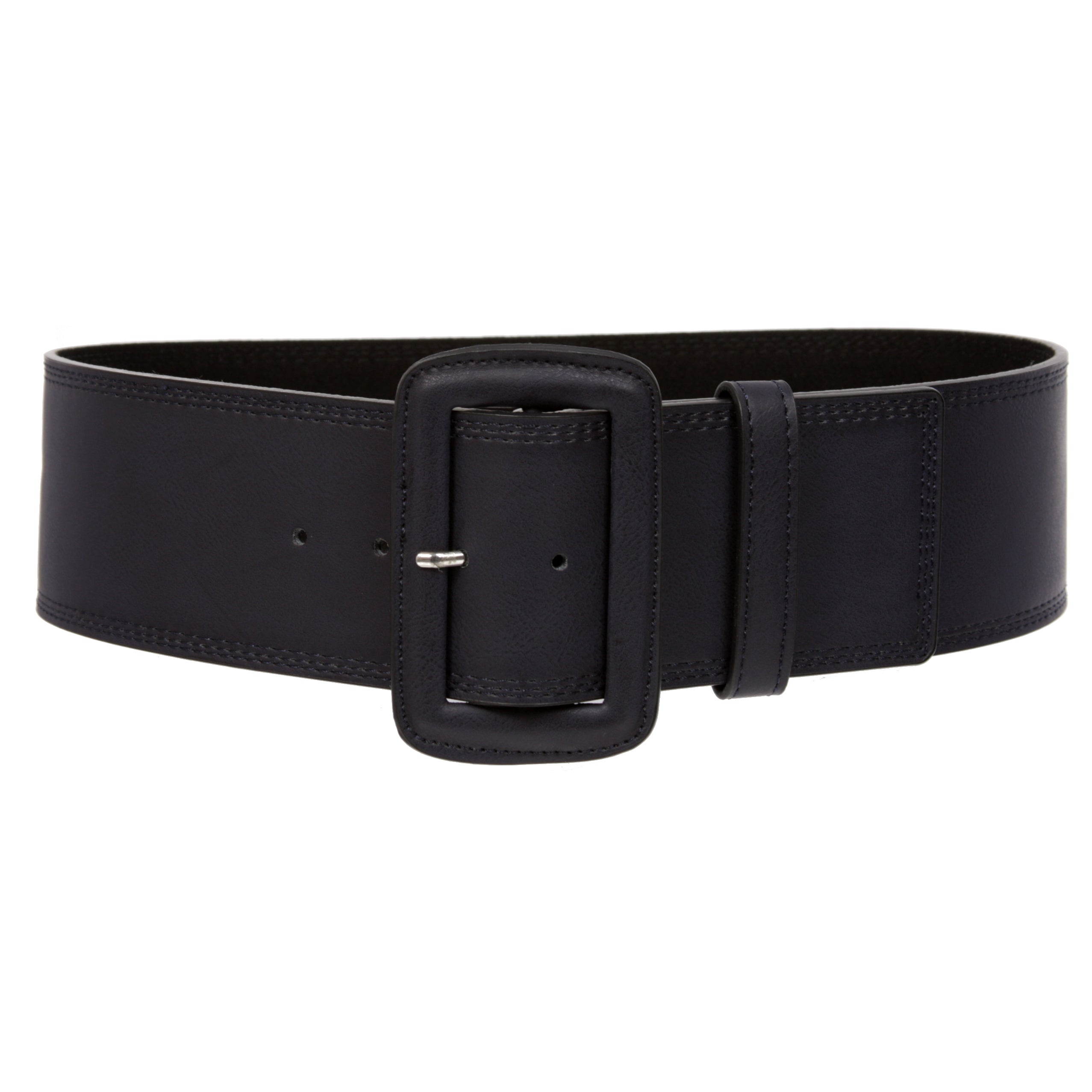 Women's 3" Wide High Waist Fashion Stitch Rectangular Leather Belt - OnlineBelts