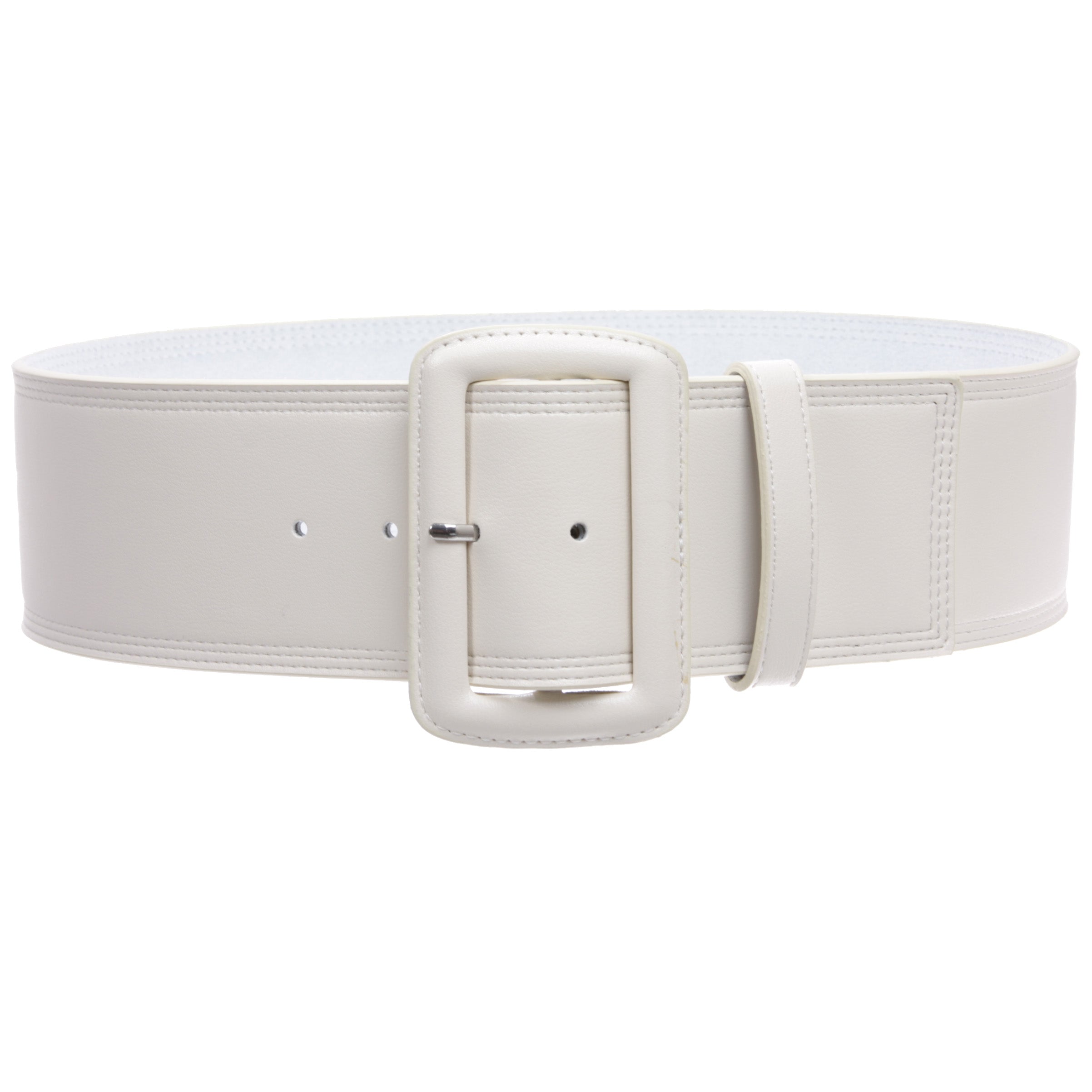 Women's 3" Wide High Waist Fashion Stitch Rectangular Leather Belt - OnlineBelts