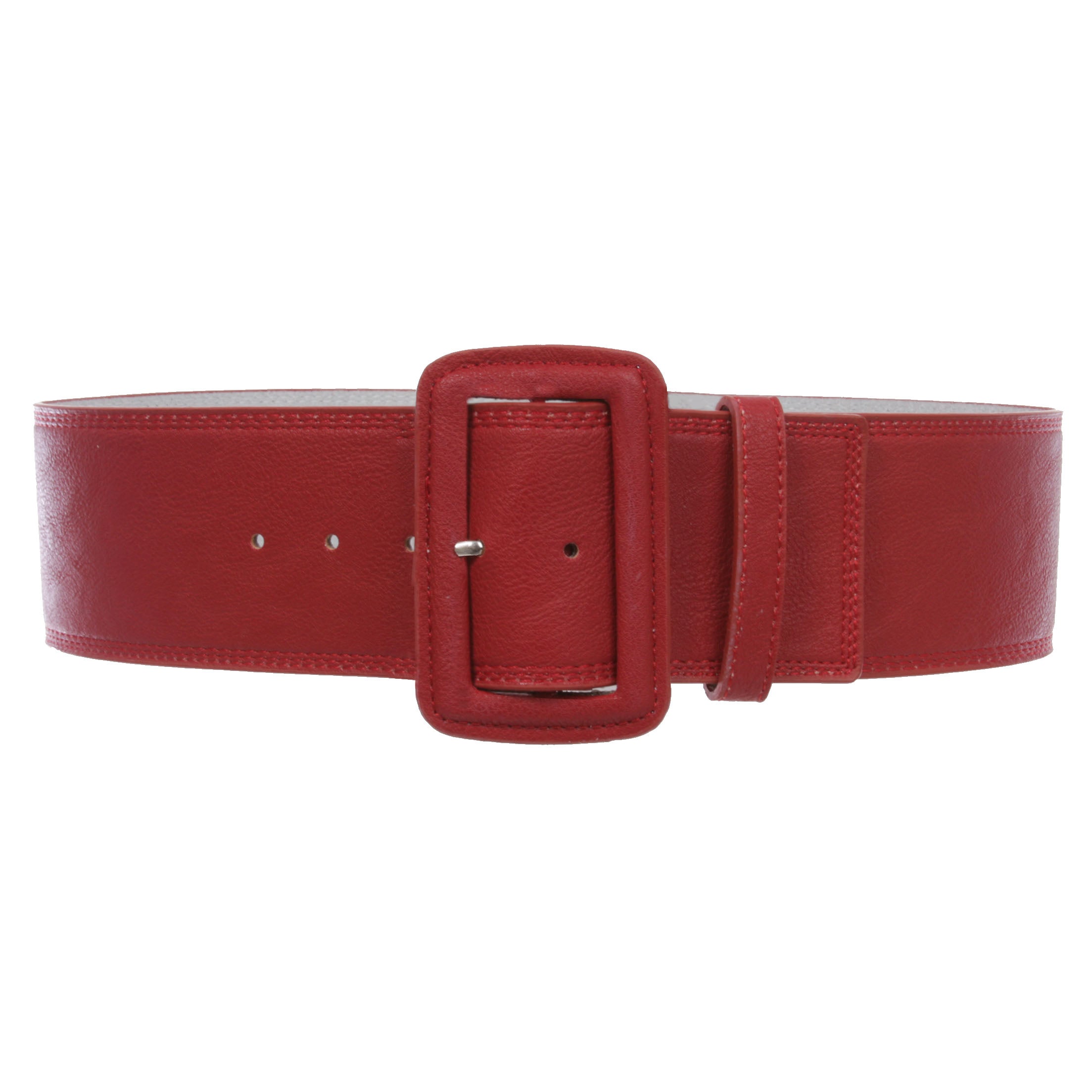 Women's 3" Wide High Waist Fashion Stitch Rectangular Leather Belt - OnlineBelts