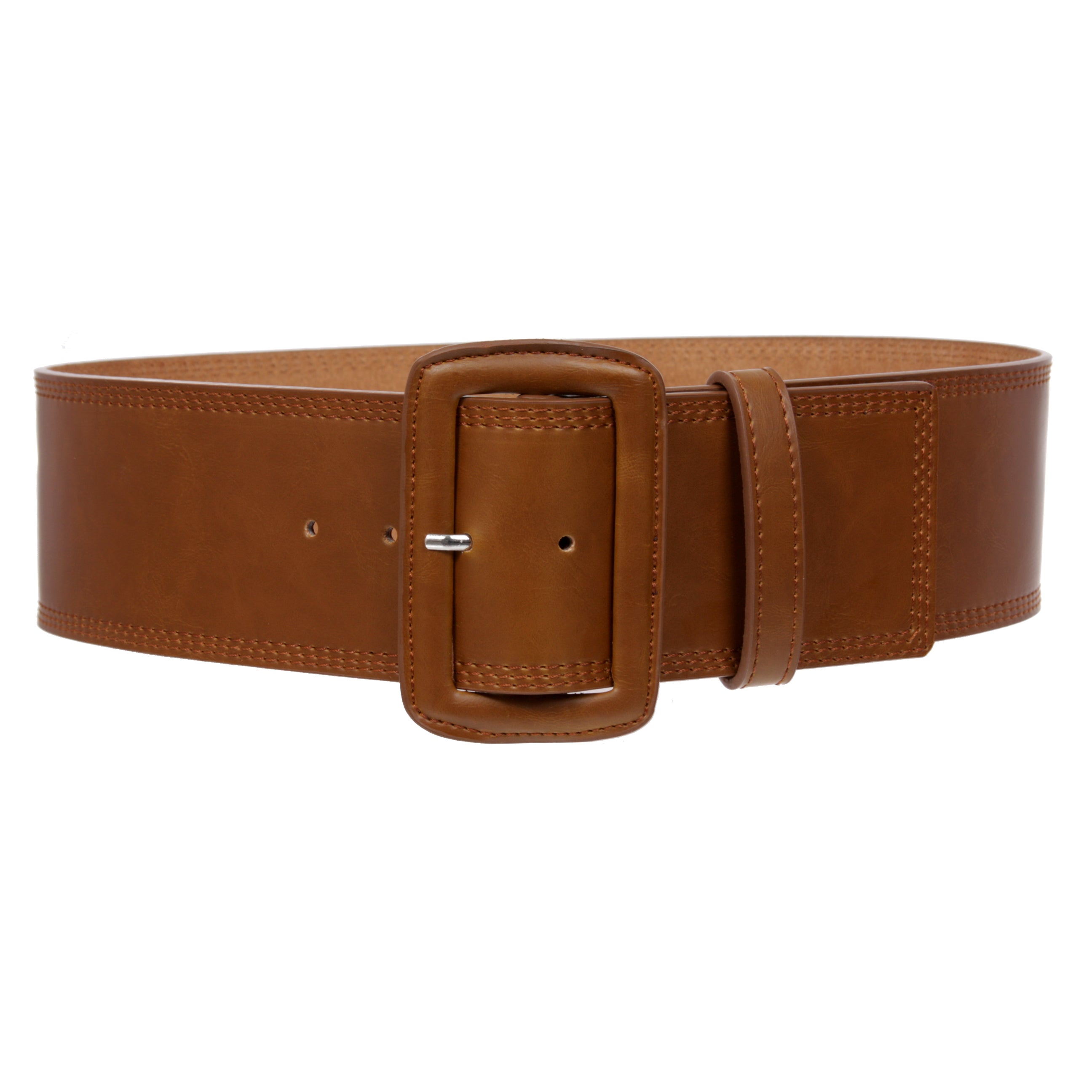 Women's 3" Wide High Waist Fashion Stitch Rectangular Leather Belt - OnlineBelts